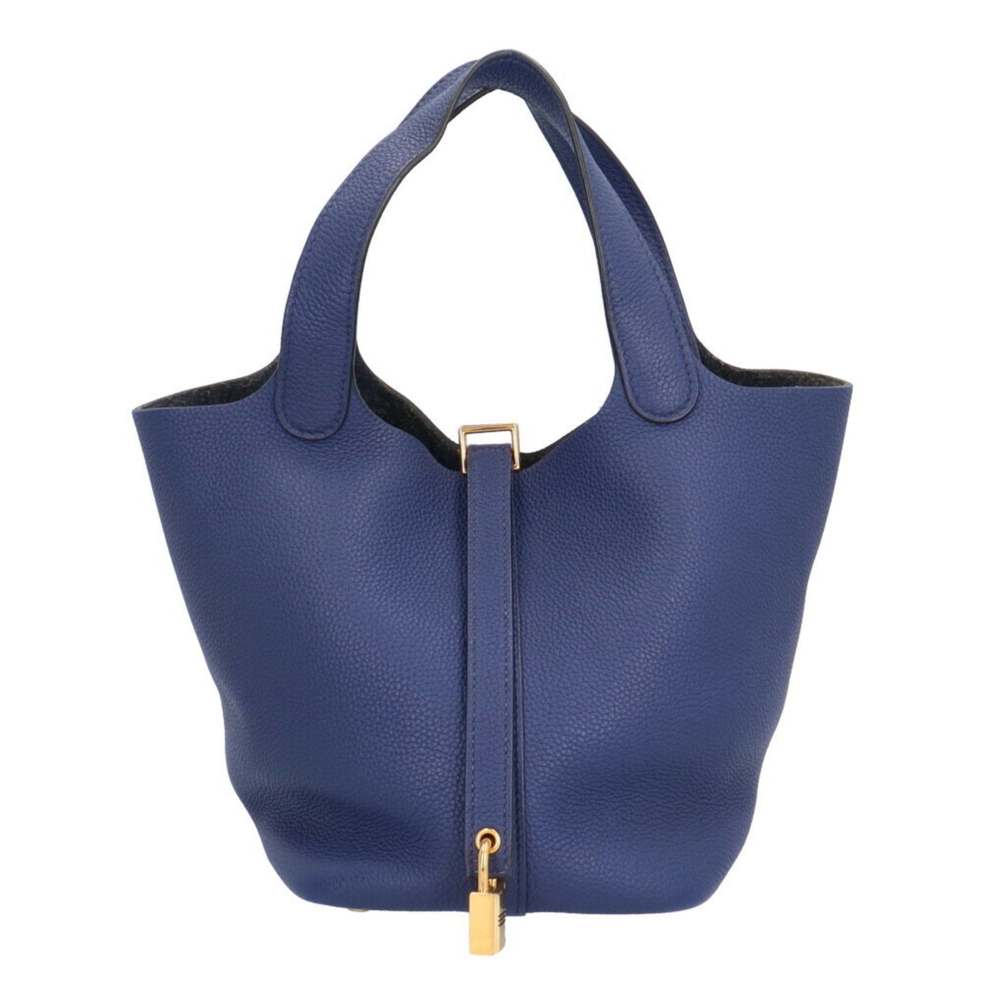 image of Hermes Picotan Lock Pm Handbag Togo Blue Ladies in Black, Women's