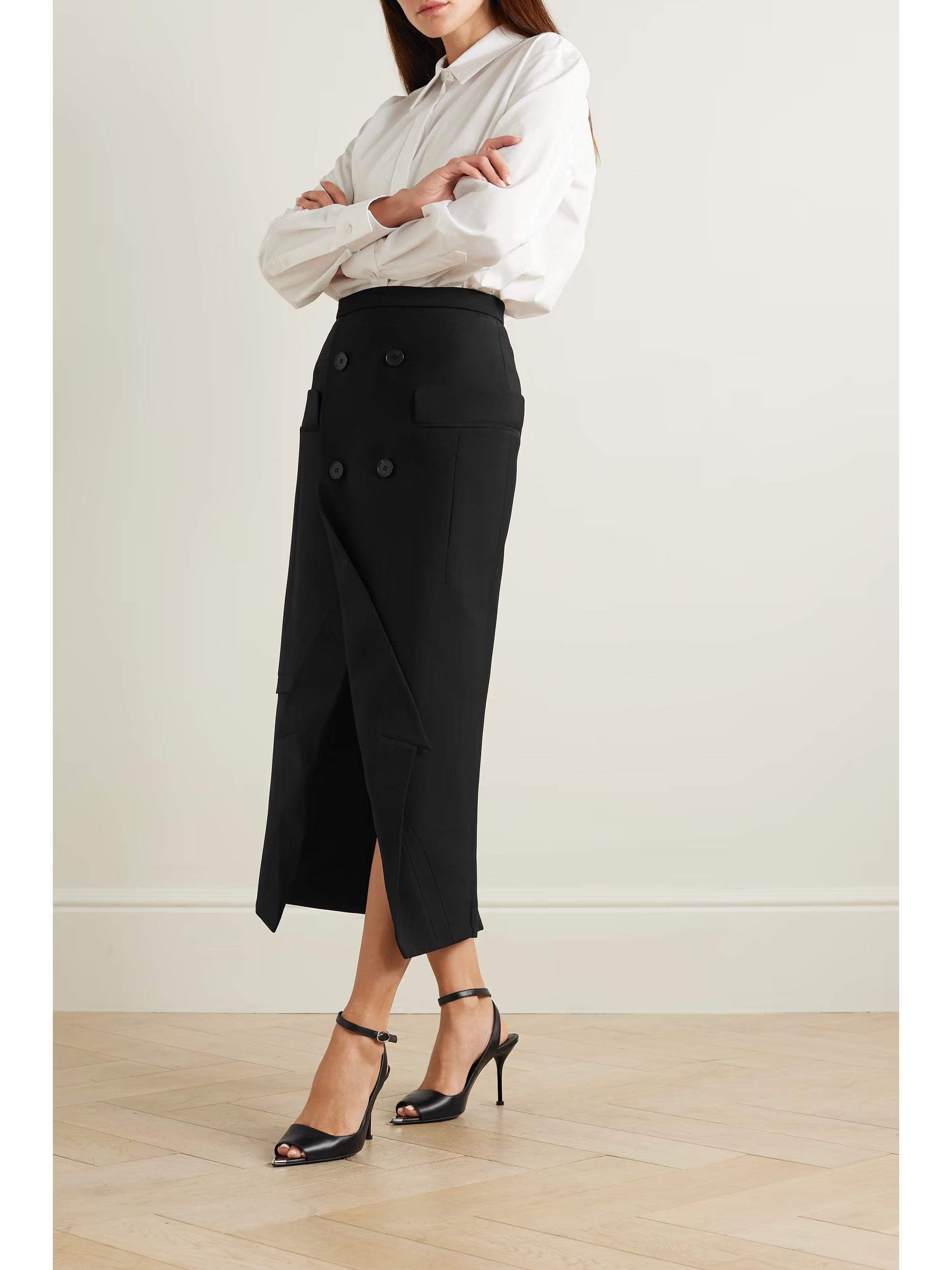 Alexander McQueen o1y0325 Midi Skirt in Black Size 26" / US 2 / IT 38 - 2 Thumbnail