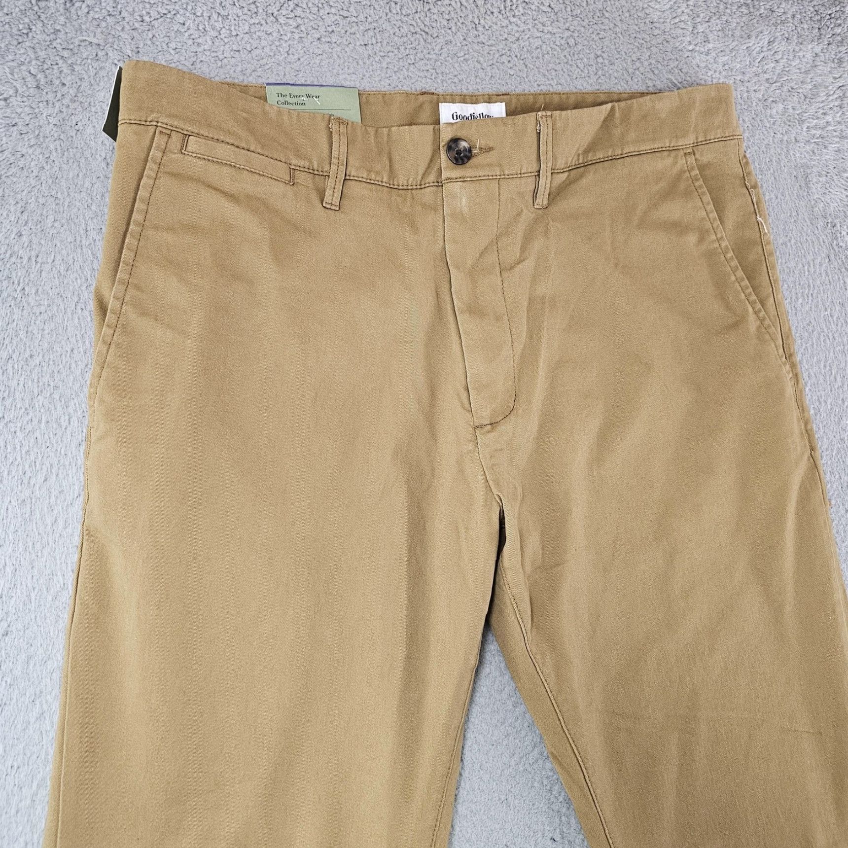 Vintage Goodfellow & Co Chino Pants Mens 36x32 Khaki Slim Stretch Flat Front Pockets Zip Fly Button Closure The Every Wear Chino Casual Business Mens Size US 36 / EU 52 - 2 Thumbnail