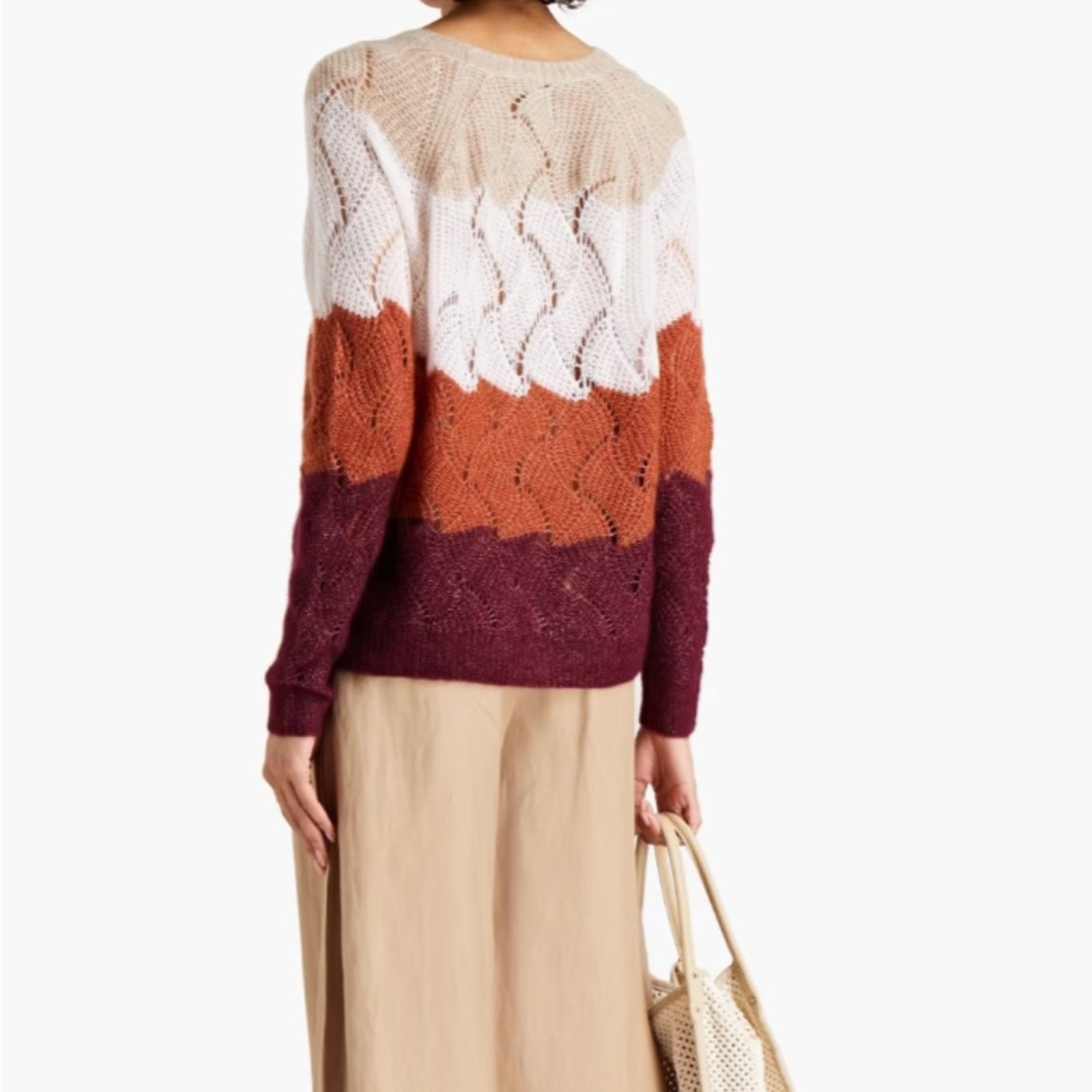 Autumn Cashmere Striped Wave Stitch Cashmere/Silk Sweater - AUTUMN CASHMERE Size L / US 10 / IT 46 - 2 Thumbnail