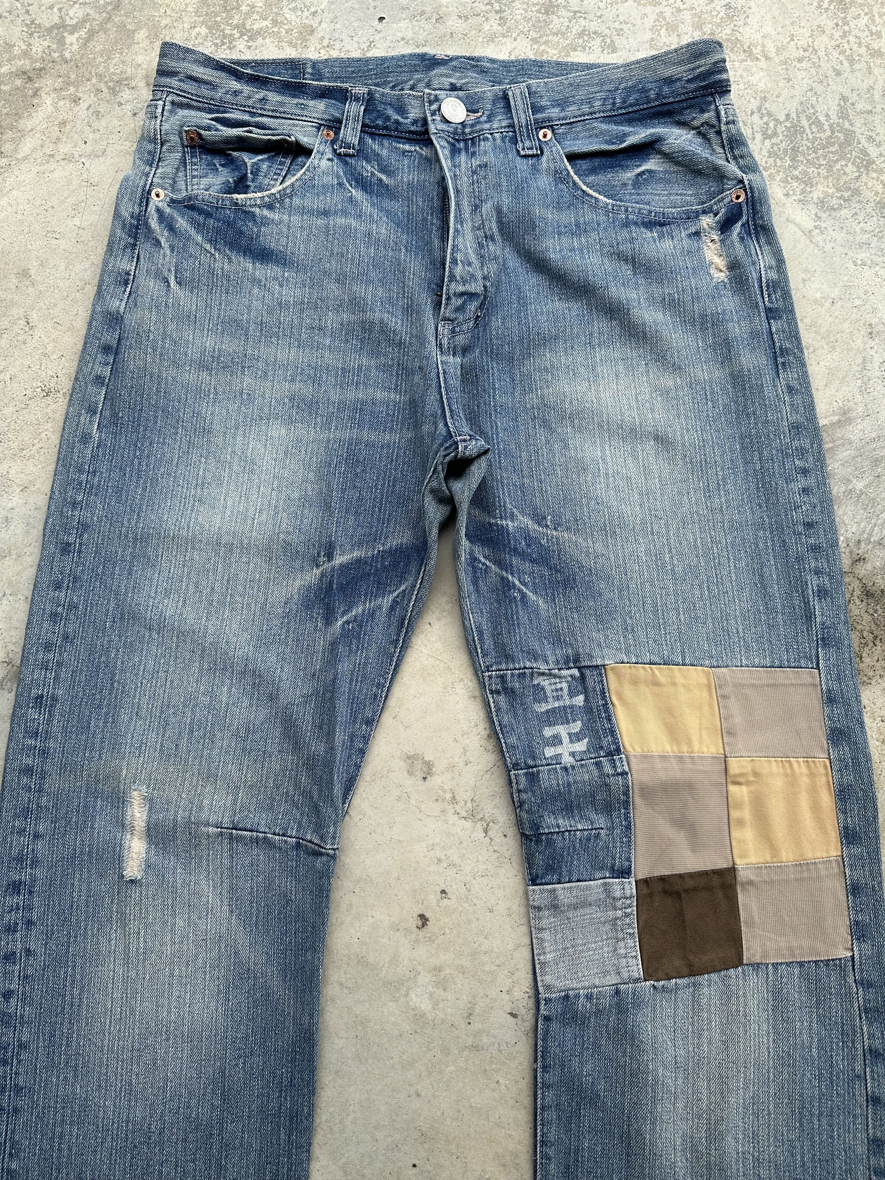 If Six Was Nine Japanese Brand Buden Patchwork Flare Denim Jeans Size US 35 - 5 Thumbnail