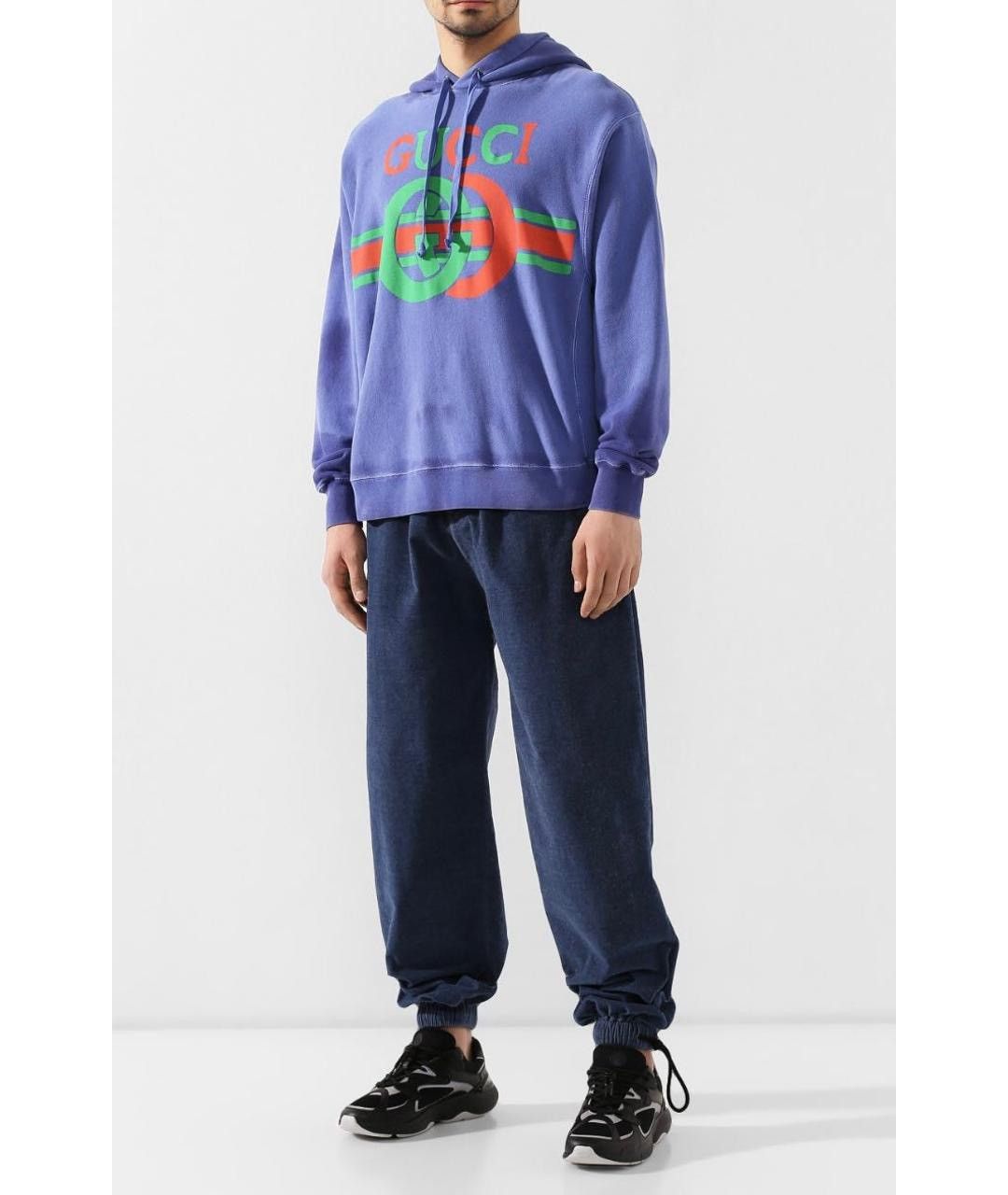 Gucci Blue Washed Effect Knit Interlocking GG Print Hoodie