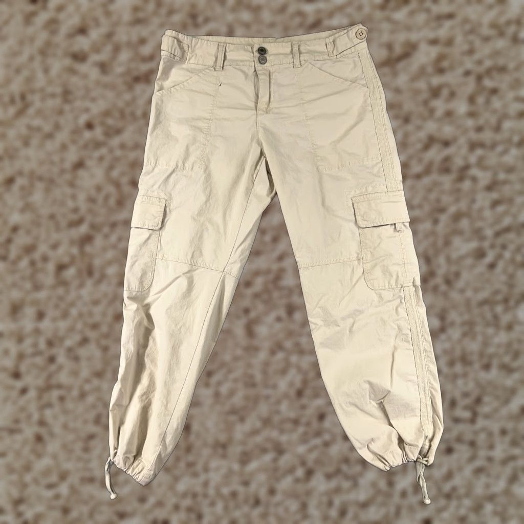 Vintage Blossom & Clover Pants Womens 6 Beige Cargo Jogger Bush Pockets Ankle Tie Size 28" / US 6 / IT 42 - 1 Thumbnail