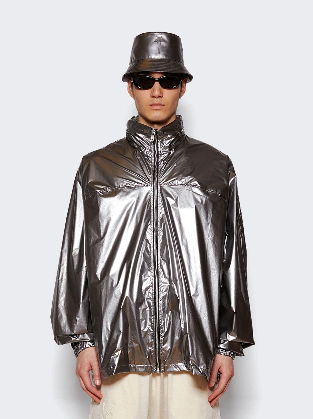 Rick Owens o1mle0226 Jumbo Windbreaker Jacket in Silver Size US XXL / EU 58 / 5 - 3 Thumbnail