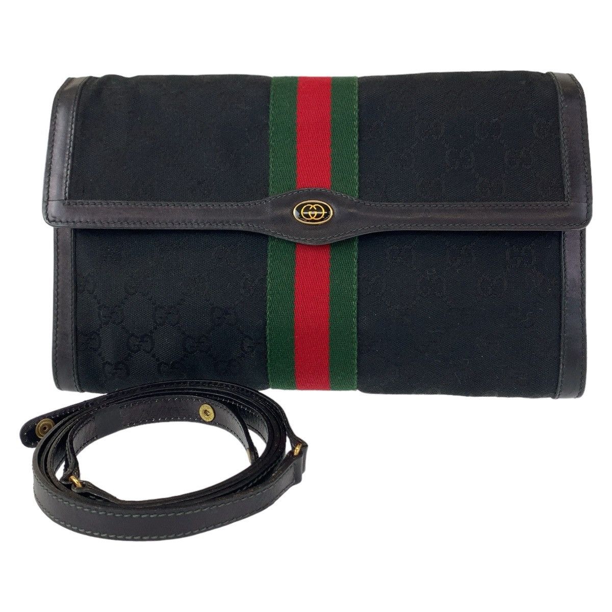 Gucci Gucci Gucci Vintage Black GG Canvas Leather Shoulder Bag Canvas Crossbody Bag Size ONE SIZE - 1 Thumbnail