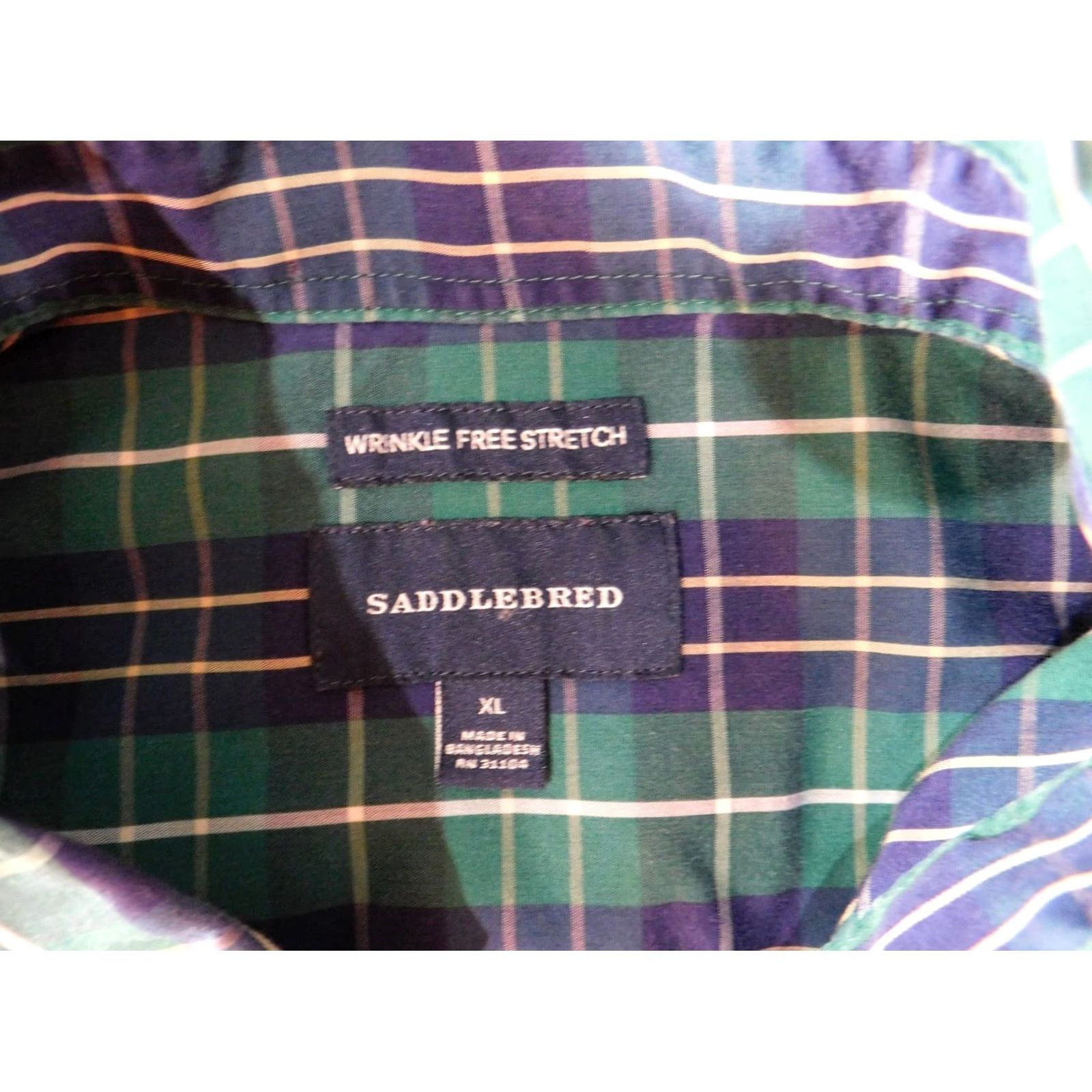 Vintage Saddlebred Shirt XL Green Plaid Button-Up Slimming Classic Fit Mens Long Sleeve Collar Button Size US XL / EU 56 / 4 - 5 Thumbnail