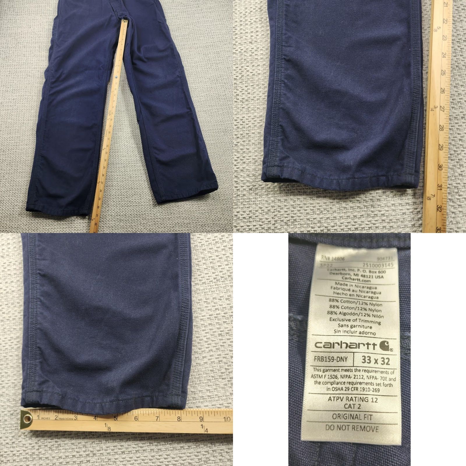 Carhartt Carhartt FR Pants Mens 30x31 Navy Original Fit Flame Resistant Work Size US 33 - 8 Thumbnail