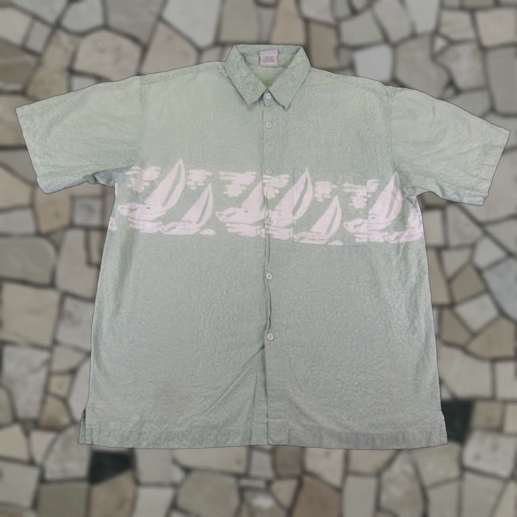 Vintage VINTAGE Rum Reggae Hawaiian Shirt Men Large Short Sleeve Cotton Beach Nautical Tropical Green Size US L / EU 52-54 / 3 - 1 Thumbnail