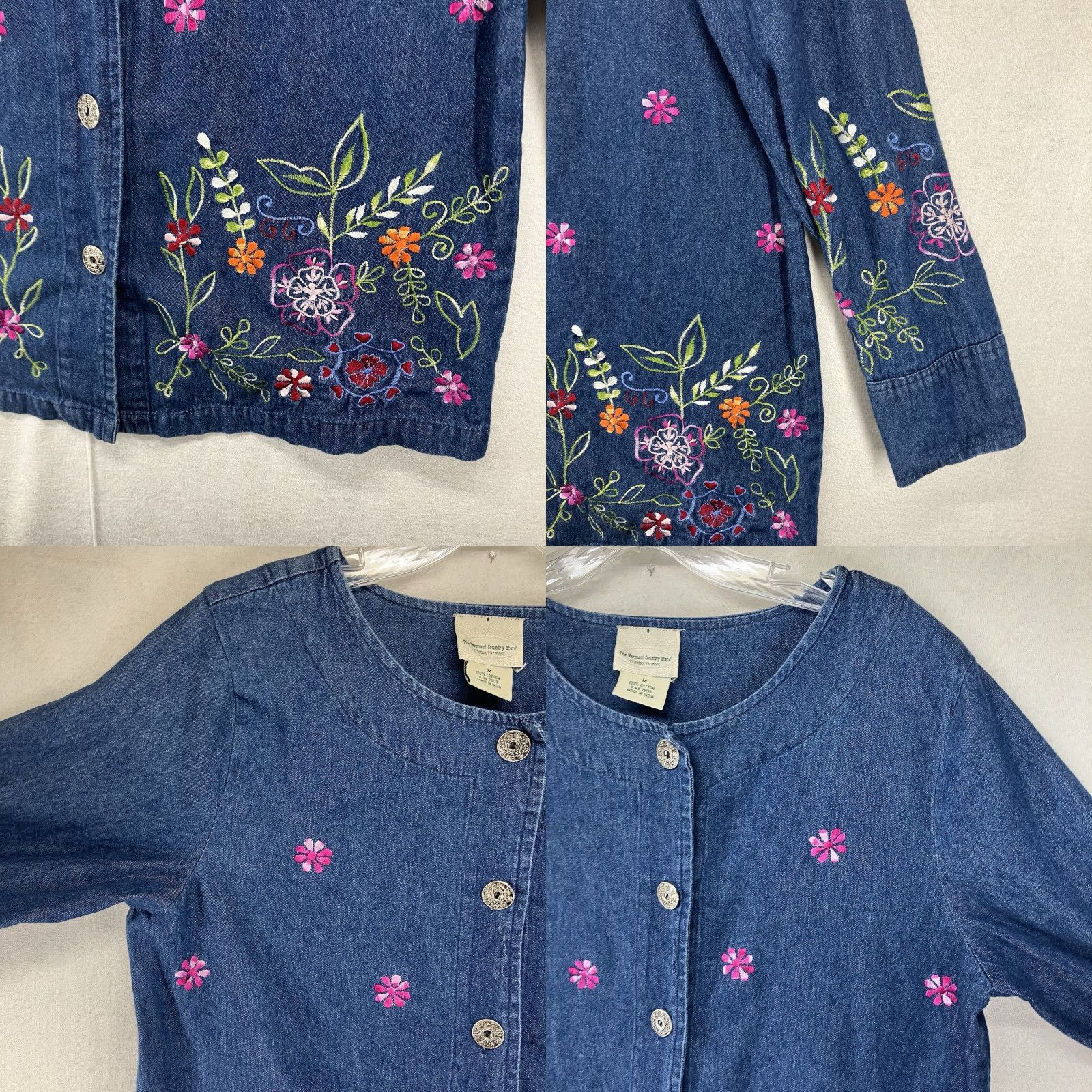 Denime VINTAGE The Vermont Country Store Women's Denim Top Tunic 100% Cotton Floral Embroidered Buttons Long Sleeve All Seasons Fall Spring Winter Womens Size M / US 6-8 / IT 42-44 - 8 Thumbnail
