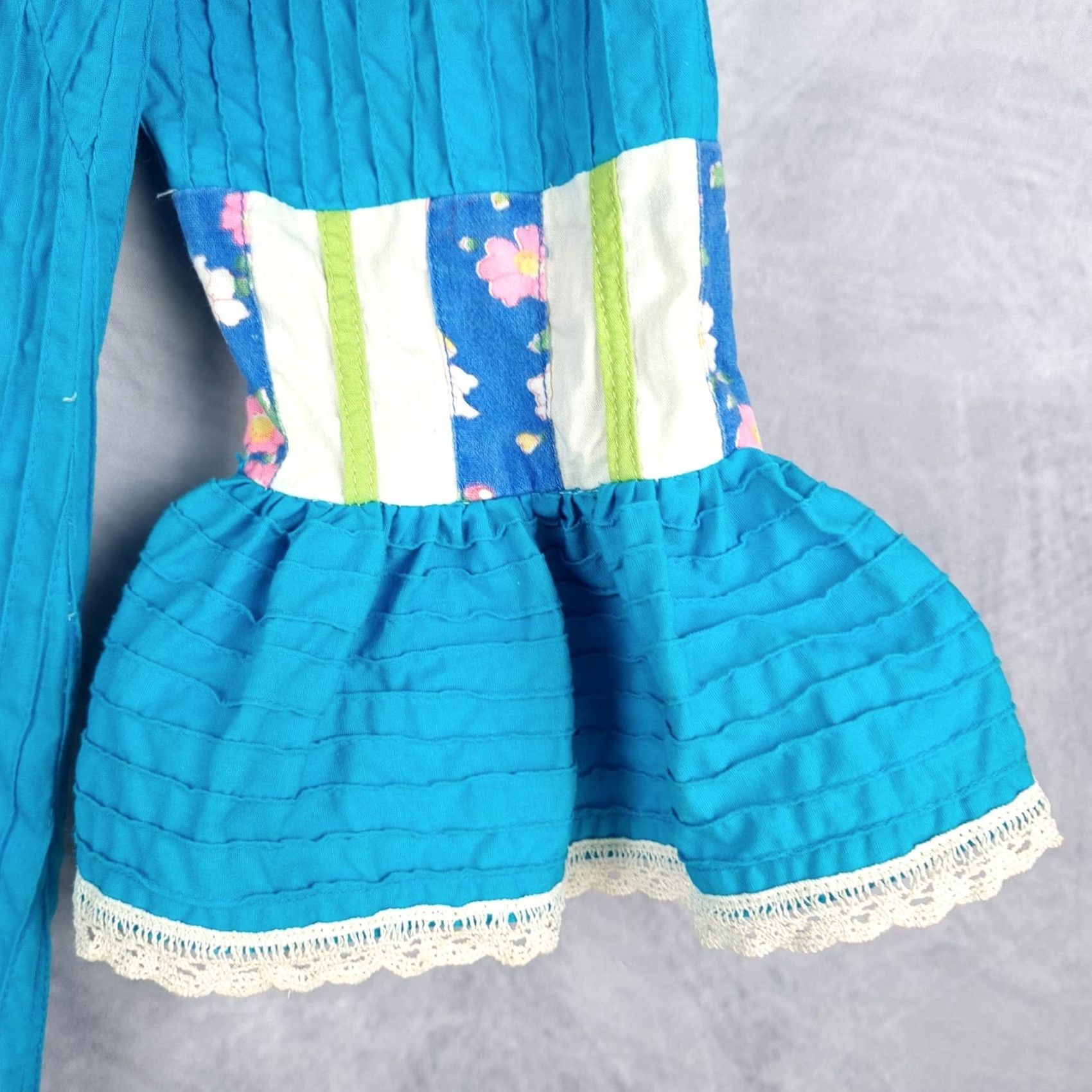 Folk VINTAGE Georgia Charuhas Maxi Dress Womens 8 Mexican Prairie Folk Eclectic Frida Dress Blue 70s 3/4 Sleeve Bell Mock Neck Casual Party/Cocktail Size M / US 6-8 / IT 42-44 - 5 Thumbnail