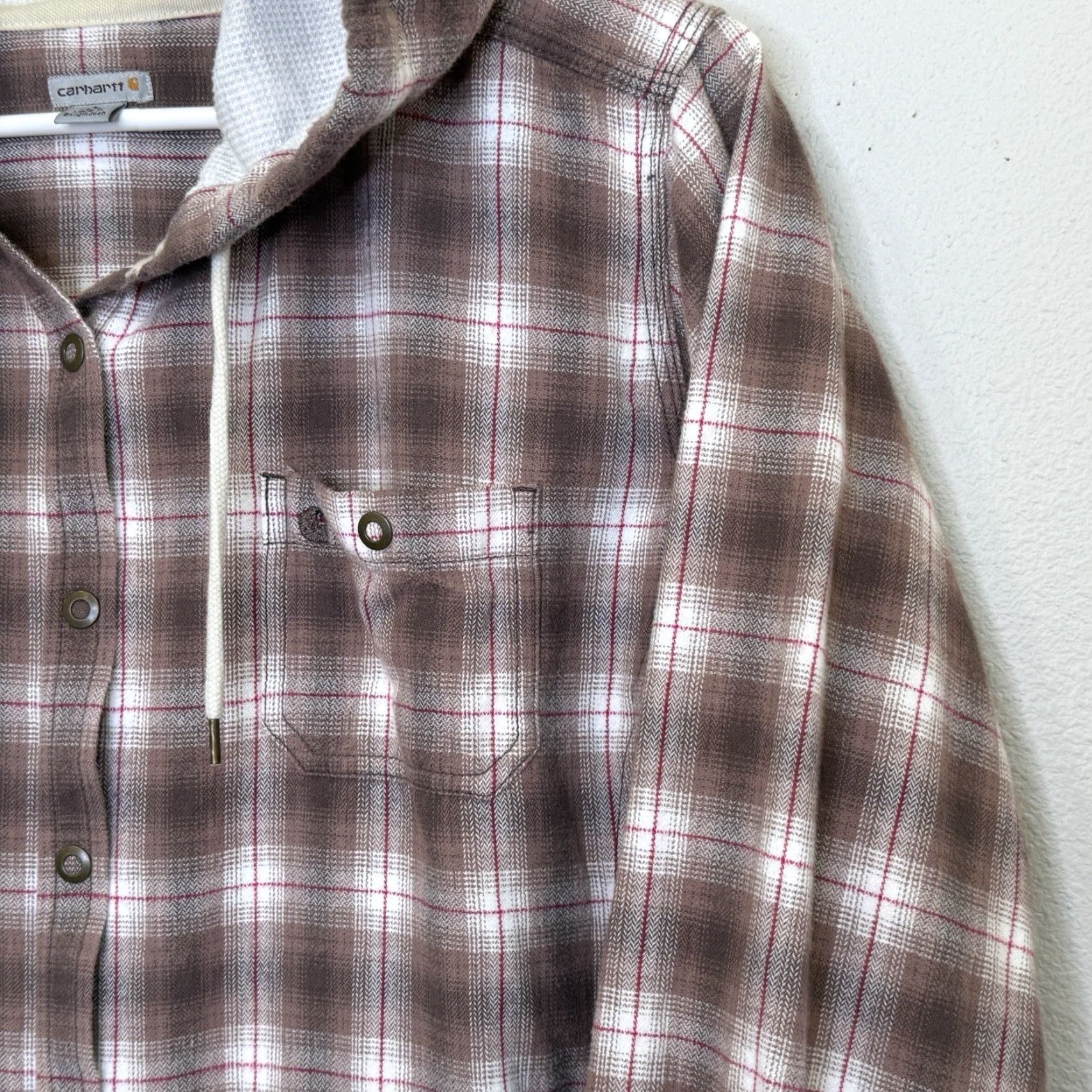 Carhartt VINTAGE Carhartt Hooded Snap Front Lightweight Flannel Shirt Top Brown Plaid Women’s Large 12/14 Long Sleeve Outdoor Workwear Size L / US 10 / IT 46 - 3 Thumbnail