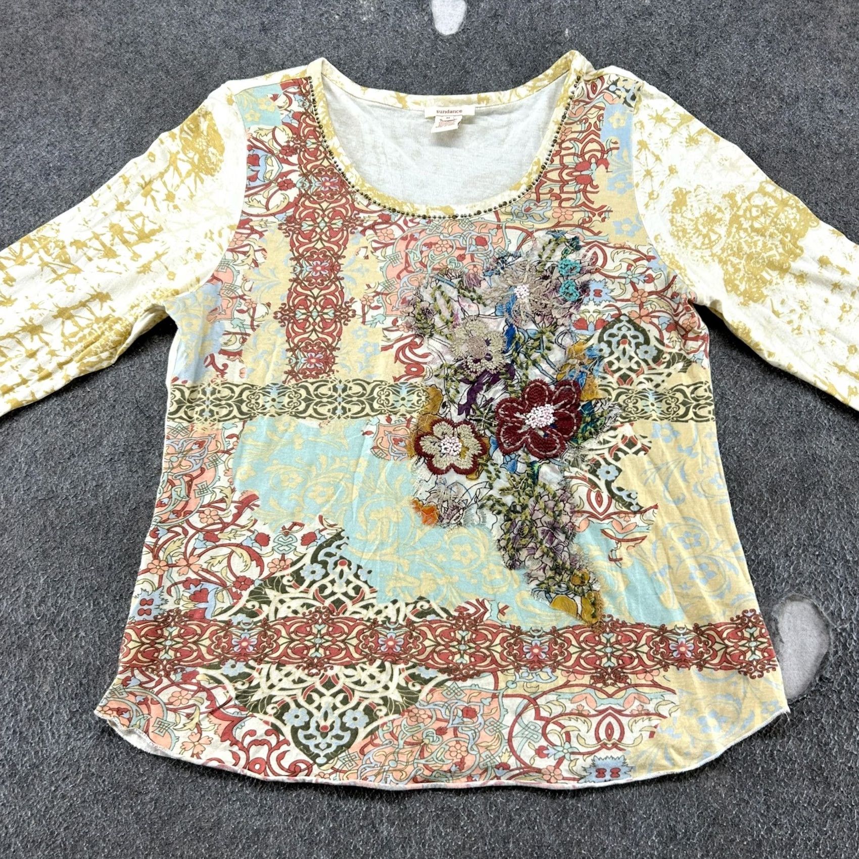 Vintage VINTAGE Sundance Shirt Womens M Yellow Red Floral Embroidered Butterfly Boho Casual Size M / US 6-8 / IT 42-44 - 3 Thumbnail