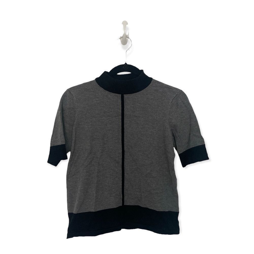 Other Laura Petites Grey & Black Short Sleeve Knit Top | Size S Size S / US 4 / IT 40 - 2 Thumbnail