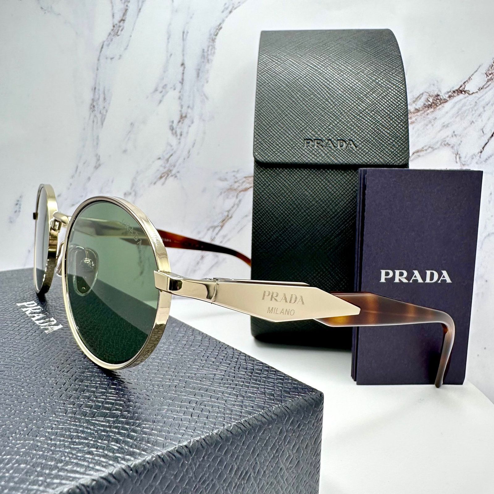 Prada NEW PRADA Sunglasses Gold Metal Oval PR65ZS Green Lens Size ONE SIZE - 4 Thumbnail