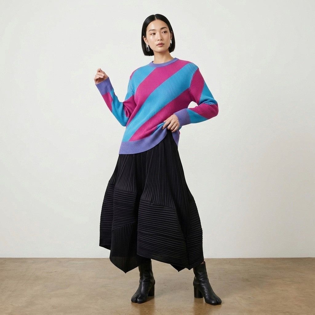 Issey Miyake Vtg Issey Miyake Knit Magenta Blue Sweater Size US M / EU 48-50 / 2 - 1 Thumbnail