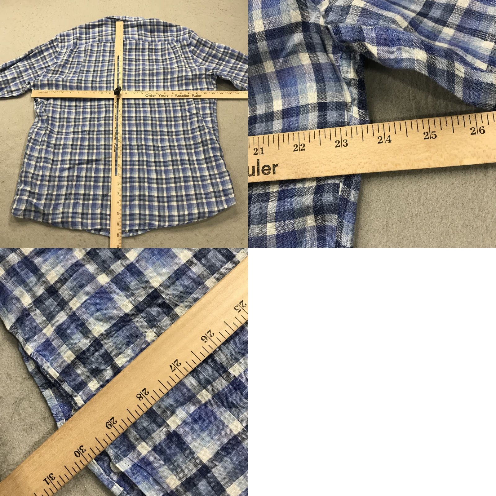 Peter Millar Peter Millar Shirt Mens Large Blue 100% Linen Flex Finish Check Crown Crafted Size US L / EU 52-54 / 3 - 8 Thumbnail