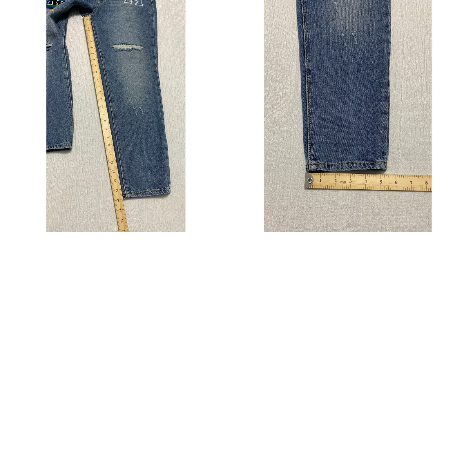 Vintage No Boundaries Jeans Distressed patched NY Crew Blue 11 Juniors Women Mom High Rise 90s Logo Embroidered 5-Pocket Denim Cotton Size 32" / US 10 / IT 46 - 8 Thumbnail