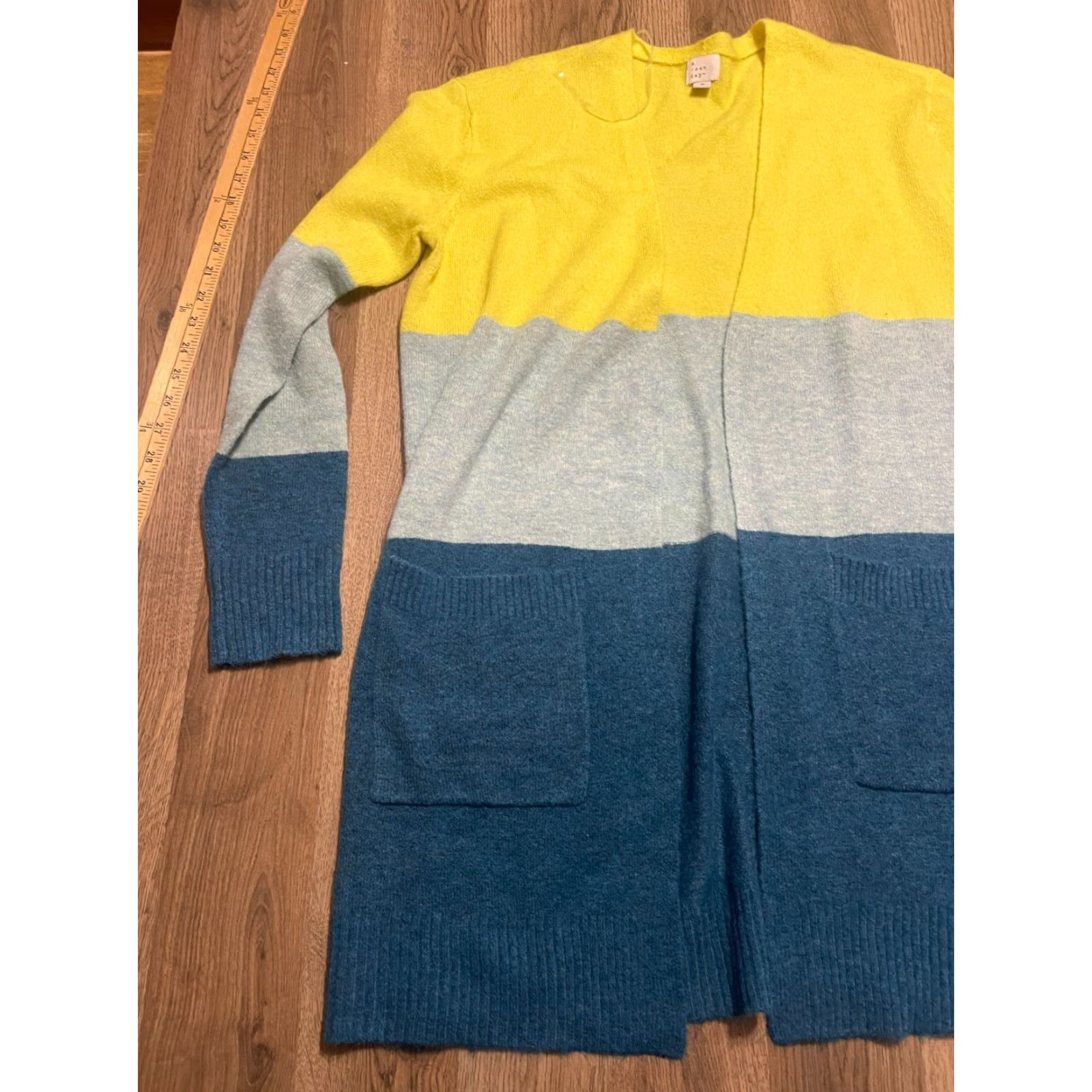 Vintage A New Day Sweater Cardigan Women's Medium Yellow Blue Gray Open Casual Mens? Size M / US 6-8 / IT 42-44 - 3 Thumbnail