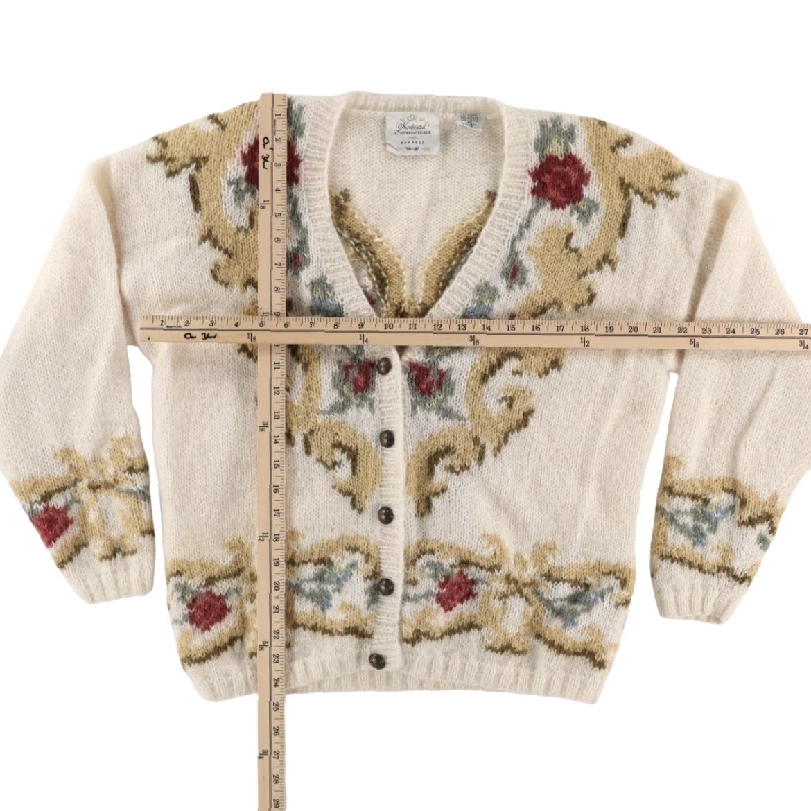 Express Express Cardigan Shirt Women's M Ivory Mohair Handknitted Internationale V-Neck Long Sleeve Wool Relaxed Size M / US 6-8 / IT 42-44 - 3 Thumbnail