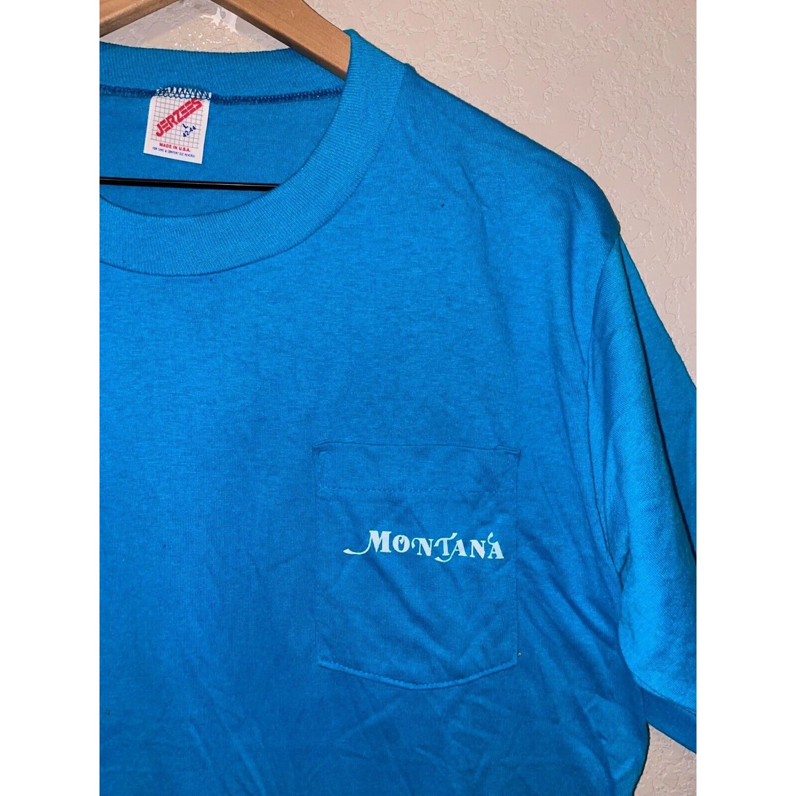 Jerzees Vintage Montana Shirt State Blue Front Pocket Tee VTG 90s L Size US L / EU 52-54 / 3 - 2 Thumbnail