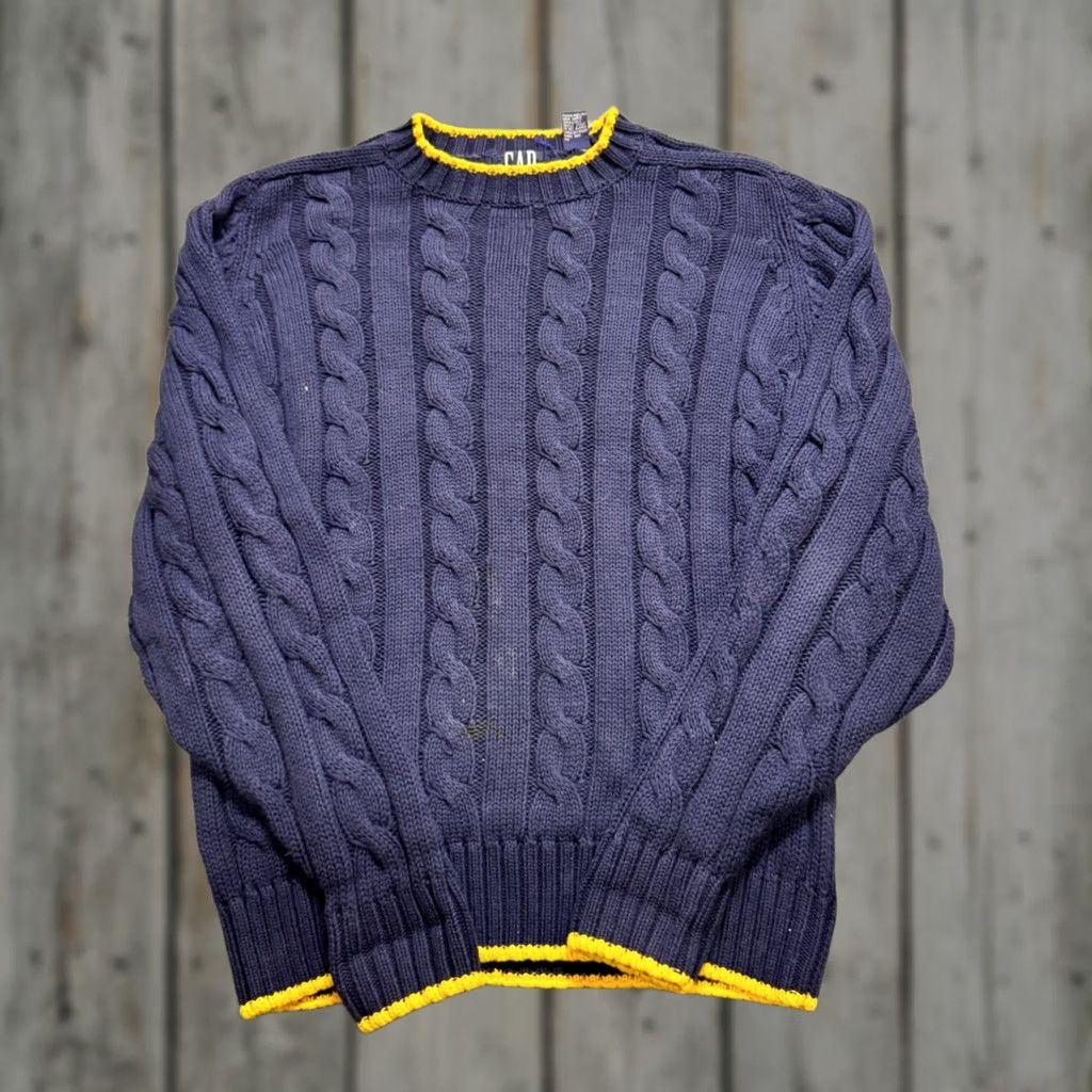 Gap VINTAGE GAP Sweater Pullover Men's L Blue 90s Cable Knitted Cotton Casual Knitted Pullover Mens Blue Size US L / EU 52-54 / 3 - 1 Thumbnail