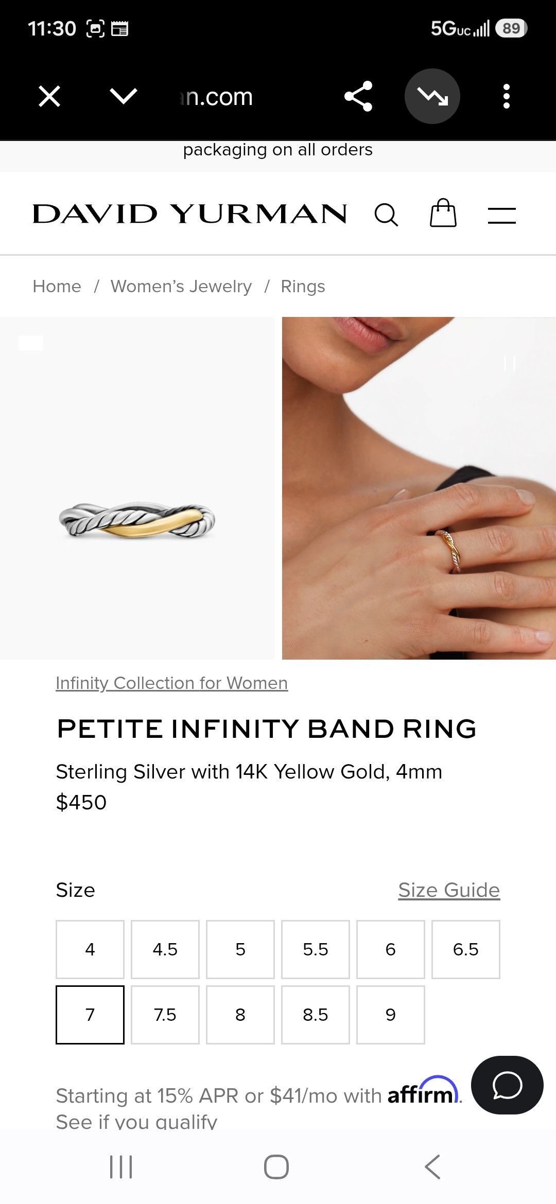 David Yurman David Yurman Petite Infinity Band Ring size 7" Size ONE SIZE - 4 Thumbnail