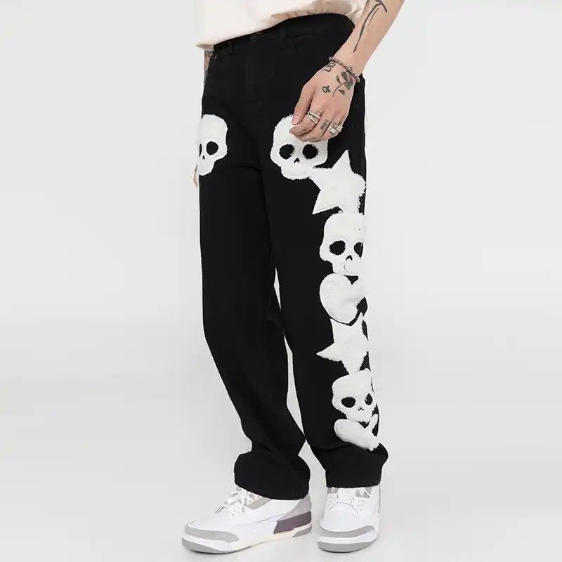 Japanese Brand Skull and Five Stars Towel Embroidery Ripped Jeans Size US 30 / EU 46 - 1 Thumbnail