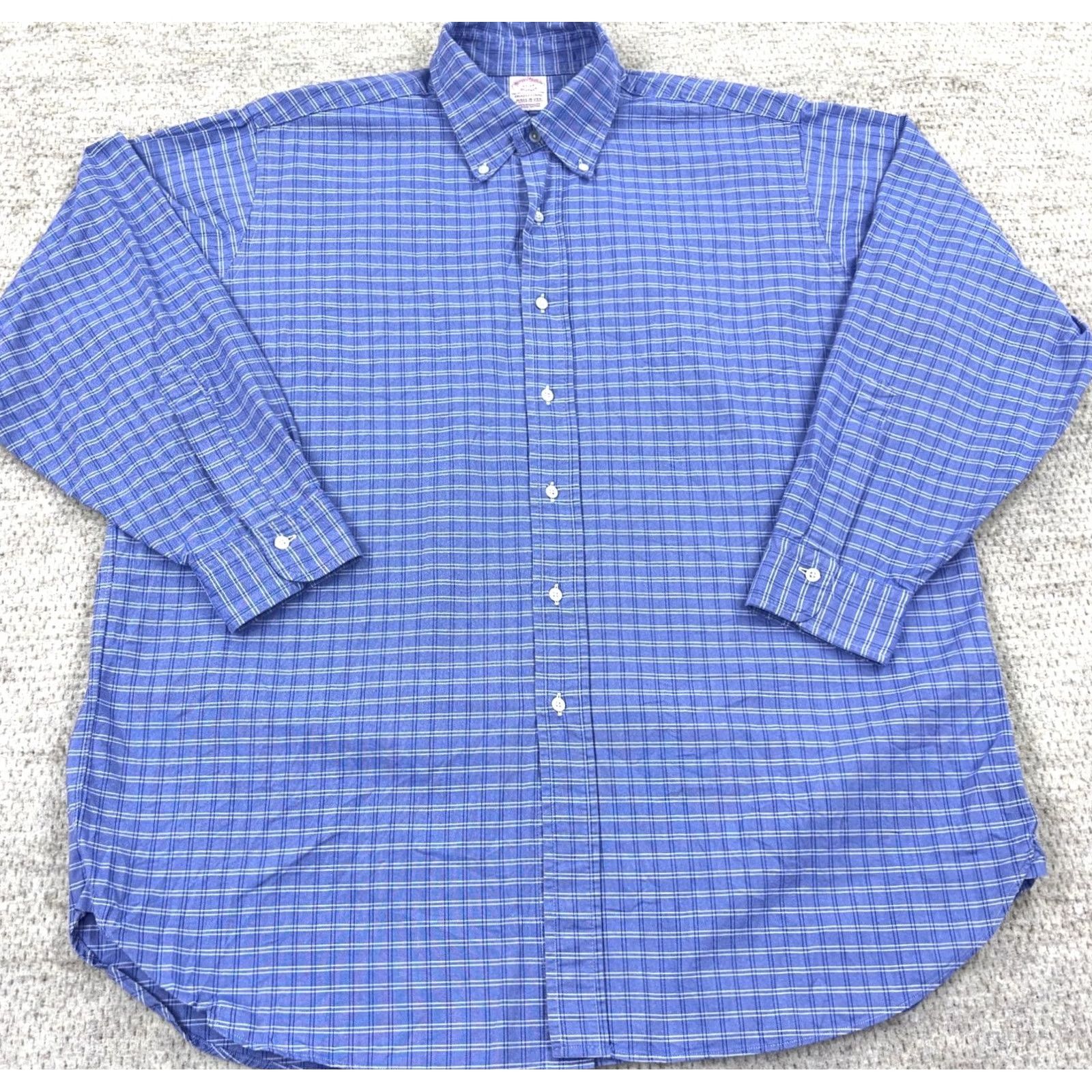 Brooks Brothers Brooks Brothers Shirt Men XL Blue Check Button-Up Oxford Cloth Made In USA Size US XL / EU 56 / 4 - 2 Thumbnail