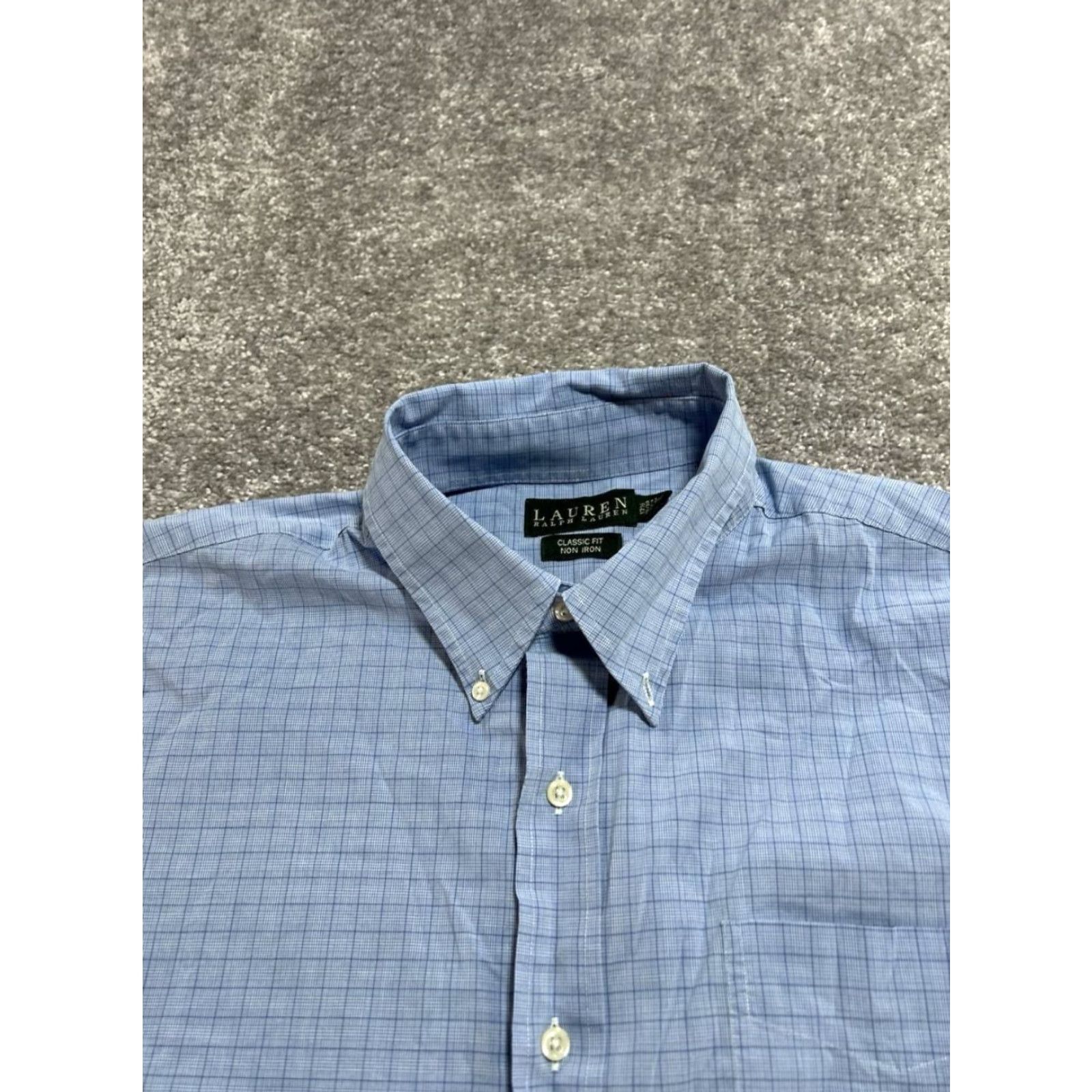 Ralph Lauren Lauren Ralph Lauren Non Iron Dress Shirt Men 17.5 Blue Cotton Classic Fit Office Size 46R - 3 Thumbnail