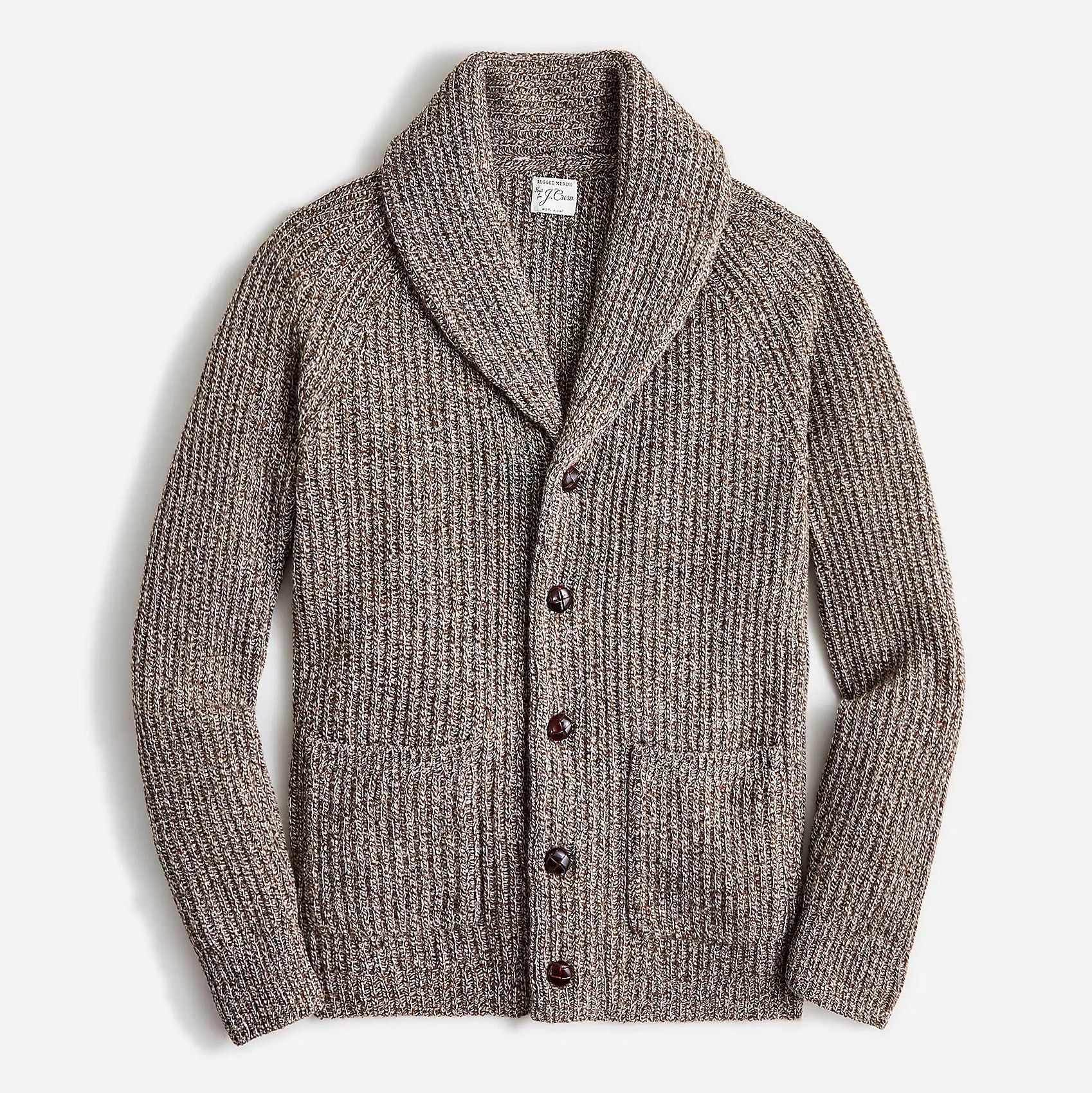 CREW Merino Wool-Blend Cardigan Sweater Marled Hazelnut