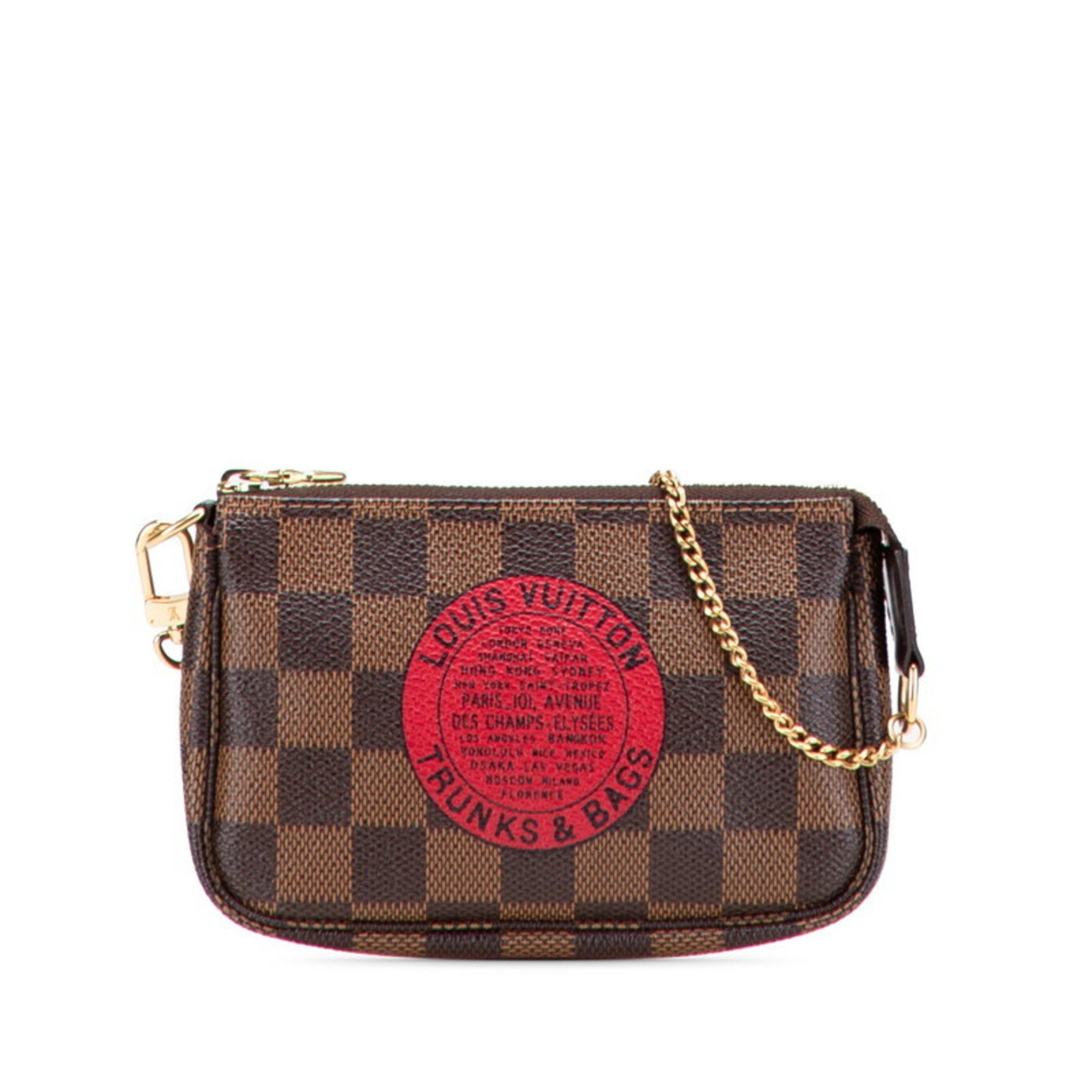 Louis Vuitton Louis Vuitton Damier Mini Pochette Accessoires T&B Pouch Handbag N58011 Brown and Red Leather Women's LOUIS VUITTON Size ONE SIZE - 1 Thumbnail