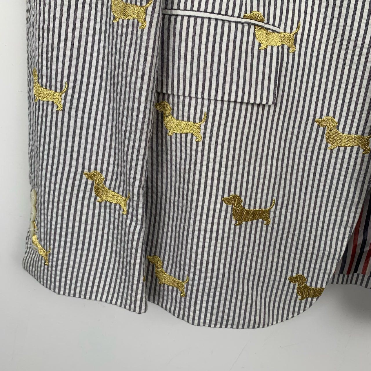 Thom Browne Thom Browne Gold Thread Dog Embroidery Grey Cotton Blazer Size US S / EU 44-46 / 1 - 3 Thumbnail