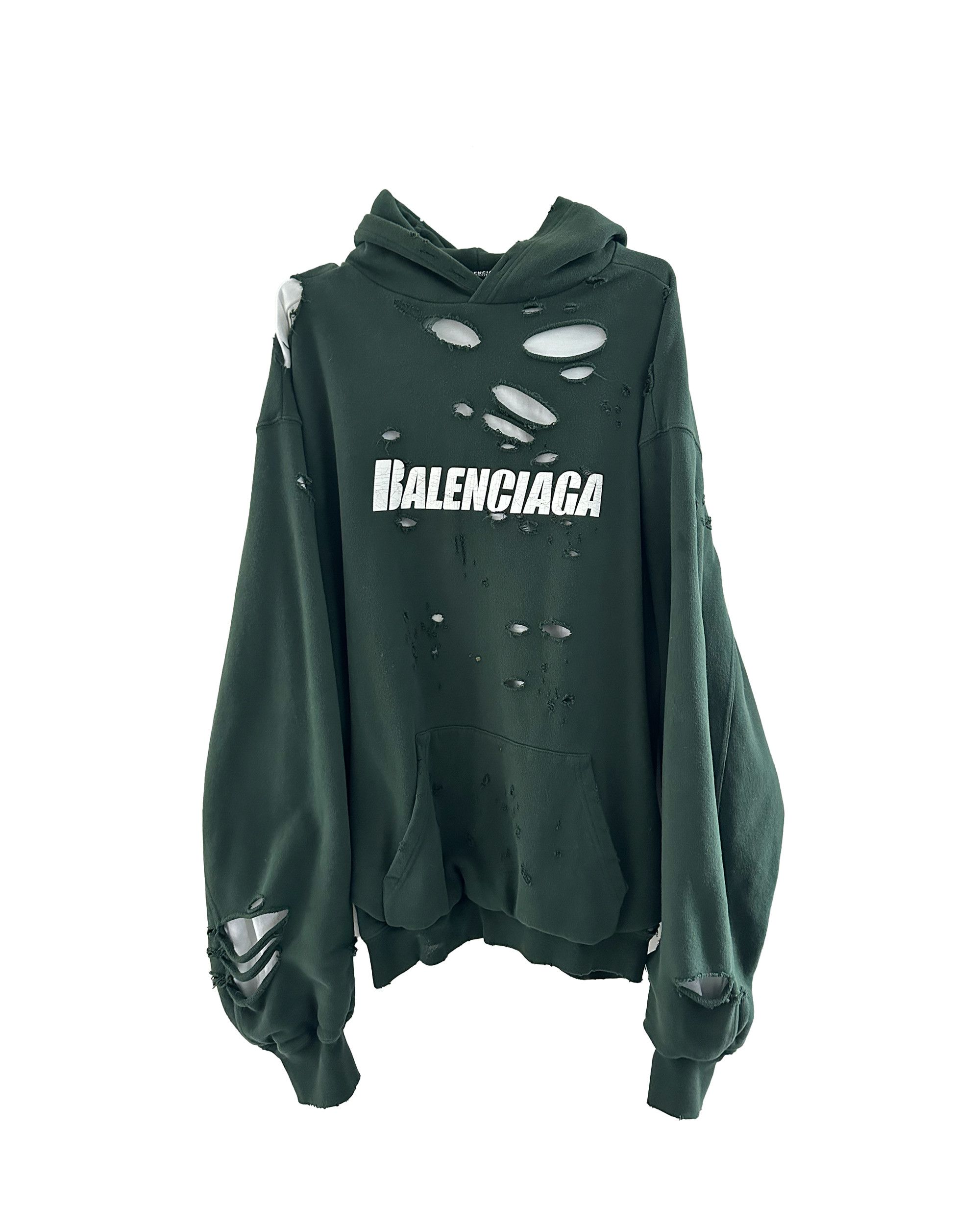 image of Balenciaga Destroyed Logo Hoodie Oversized Xs Fits L-Xl in Green, Men's