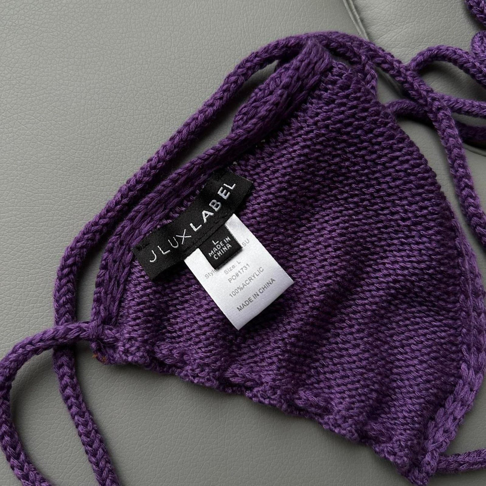 Vintage J Lux Label Purple Knit Crochet Bikini Bra Top Size L / US 10 / IT 46 - 5 Thumbnail