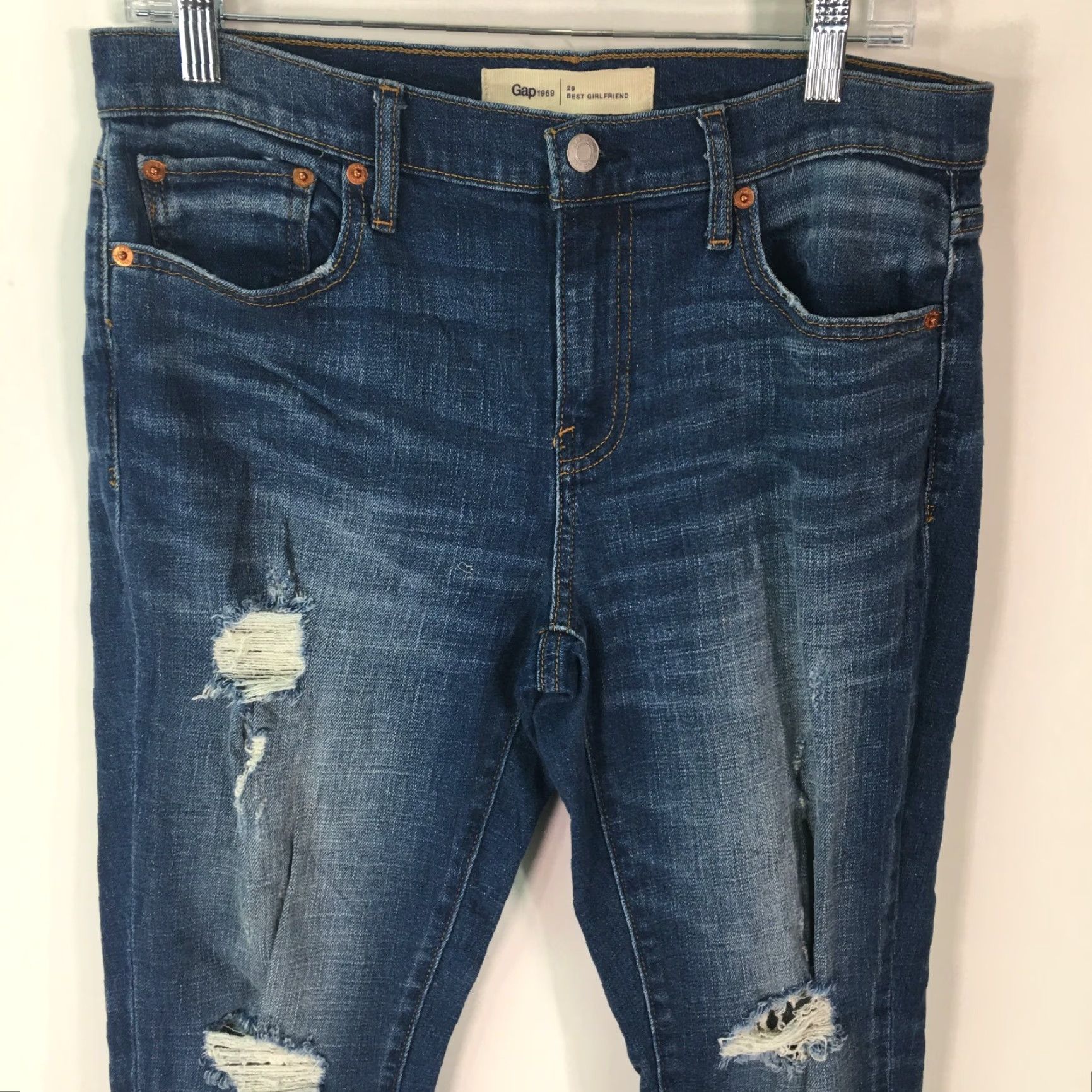 Gap VINTAGE Gap 1969 Womens Girlfriend Jeans Denim Distressed Blue 29 Regular 32W 26L Womens (Mens? No) Girls? Gender: Women. Size 29" - 3 Thumbnail