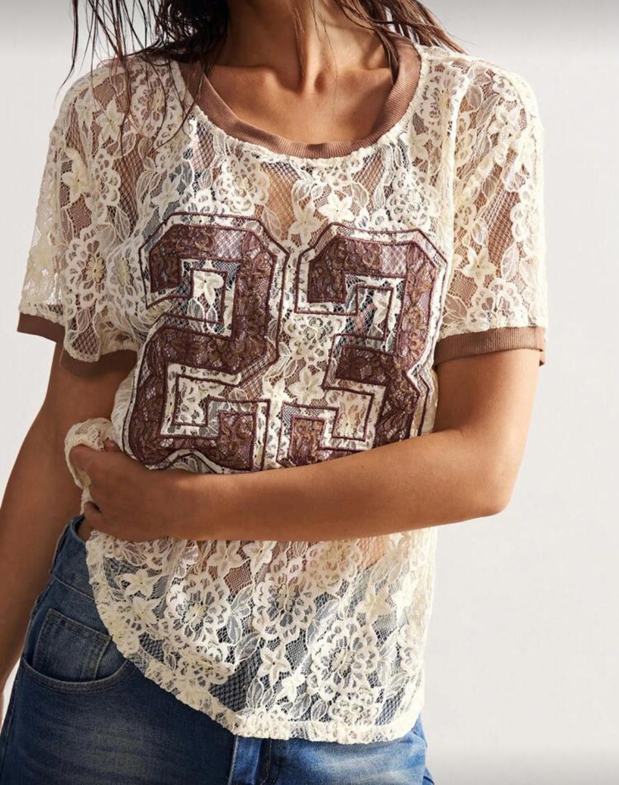 Other Cream Velvet Lace 23 Mesh Top Jersey Size ONE SIZE - 1 Thumbnail