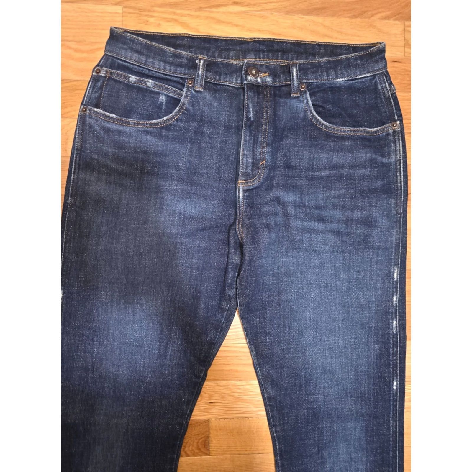 Vintage Straight Jeans Women's Blue Cotton Slim Fit Mid Rise Distressed 5 Pockets Button Closure USA Theme 8 Regular Women’s Pants Size 28" / US 6 / IT 42 - 3 Thumbnail