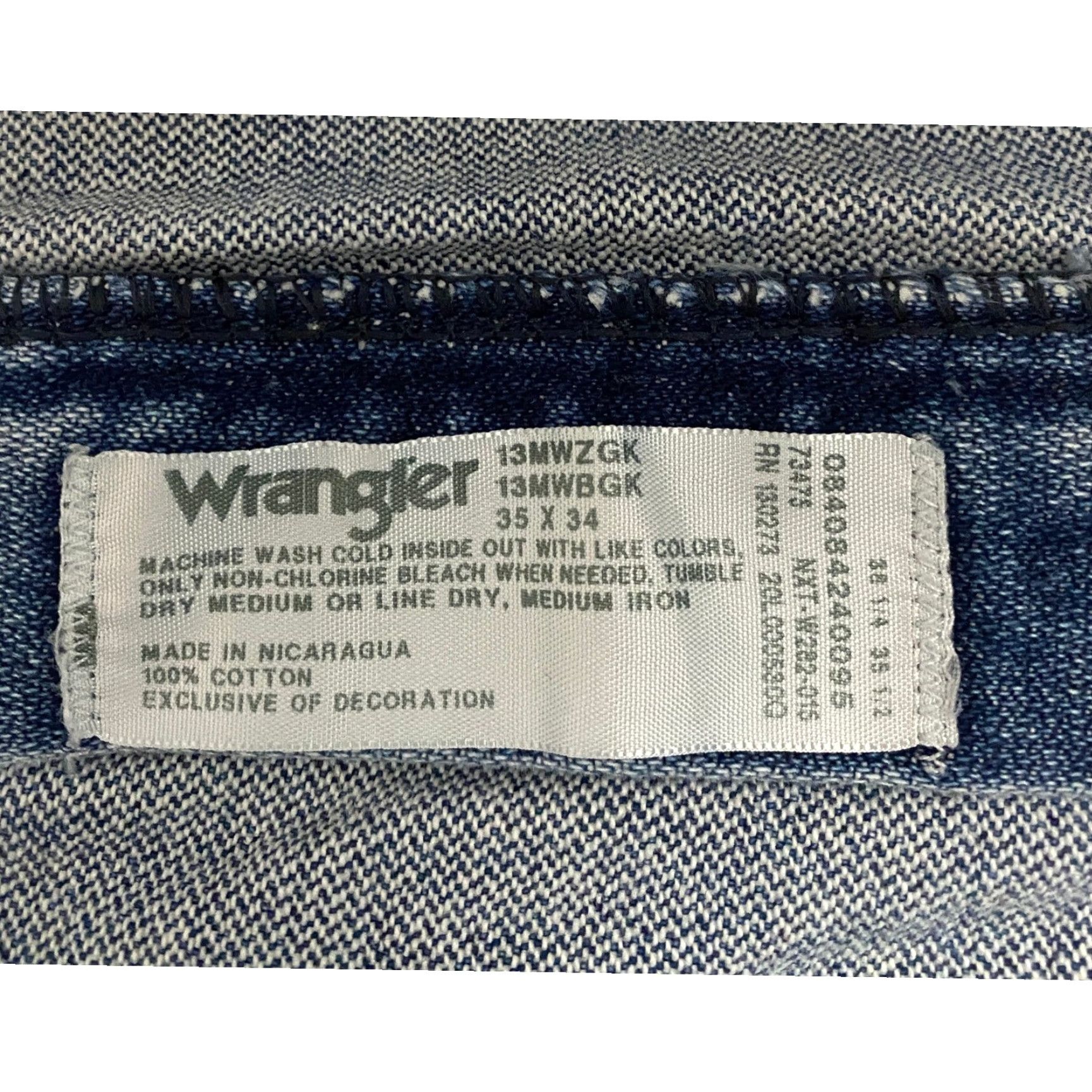 Wrangler VINTAGE Wrangler Jeans Cowboy Western Men's 35x34 Denim Blue 5-Pocket Straight Leg Cotton Jeans Mens Size US 35 - 8 Thumbnail