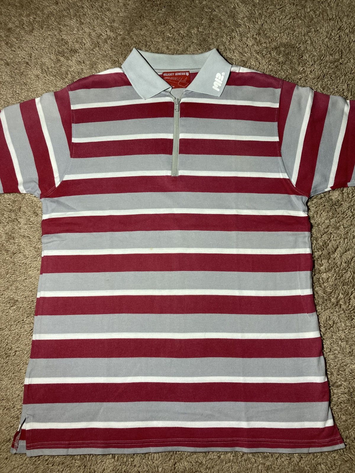 Japanese Brand 2001 Milkboy Genesis Striped Gray Zip Up Polo 90s Shirt MB Size US M / EU 48-50 / 2 - 2 Thumbnail