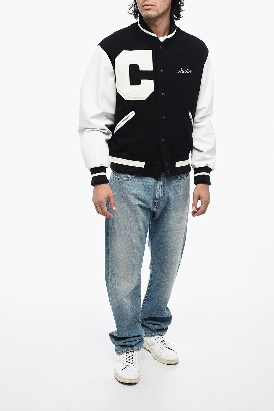 1989 STUDIO og1mm1024 Leather Sleeves Bomber Jacket in Black White Size US M / EU 48-50 / 2 - 4 Thumbnail