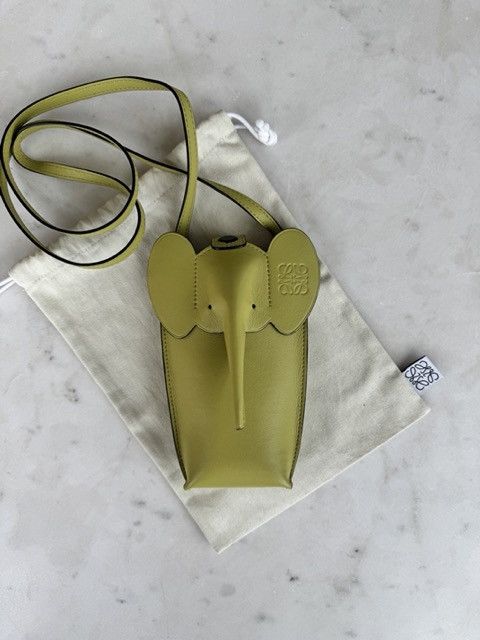 image of Loewe Elephant Calfskin Shoulder Bag In Neon Yellow, Women's