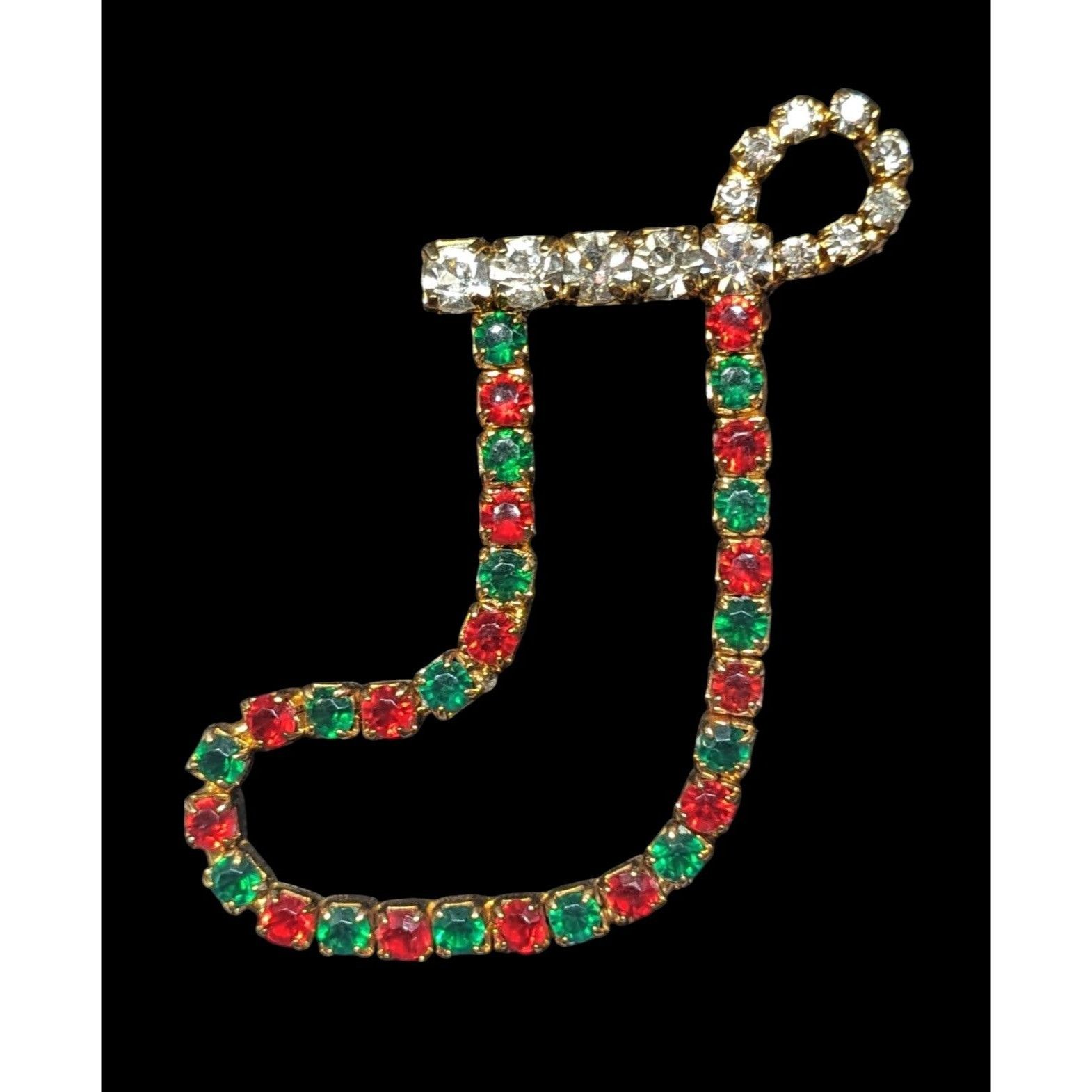 Other Vintage Holiday Stocking Red And Green Rhinestone Open Brooc Size ONE SIZE - 1 Thumbnail