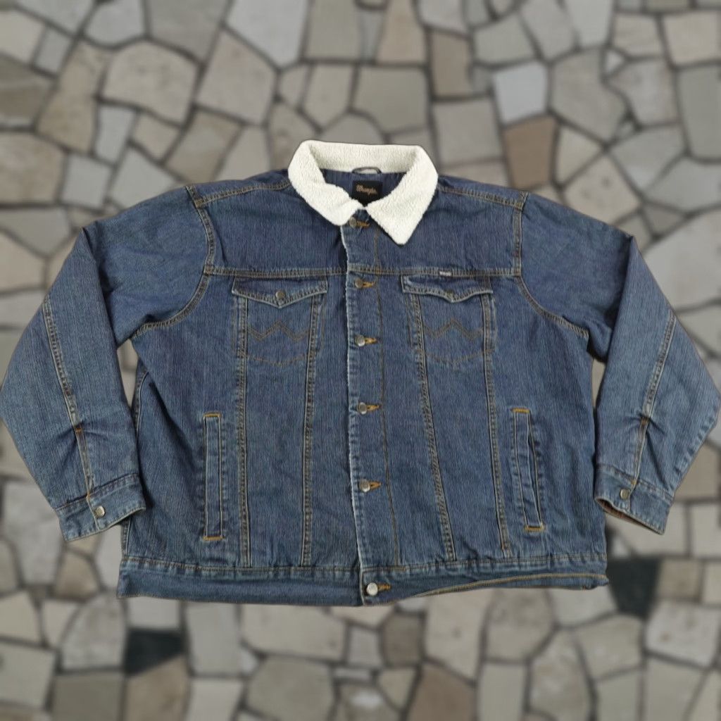 Wrangler VINTAGE Wrangler Jacket Mens XL Blue Denim Jean Sherpa Lined Western Chore Work Coat Size US 36 / EU 52 - 1 Thumbnail
