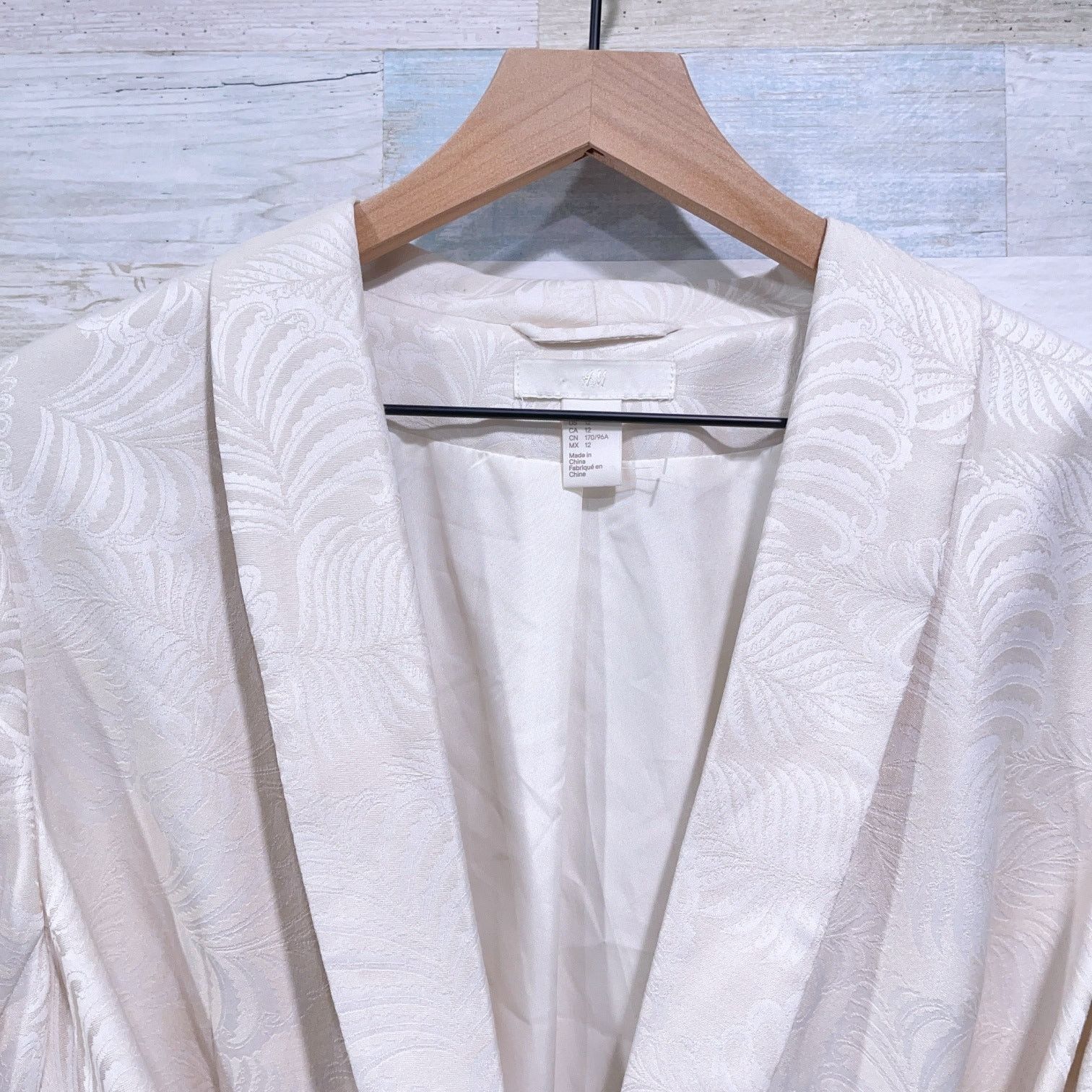H&M H&M Floral Jacquard Tie Waist Blazer Cream Pockets Button 12 Size XL / US 12-14 / IT 48-50 - 2 Thumbnail