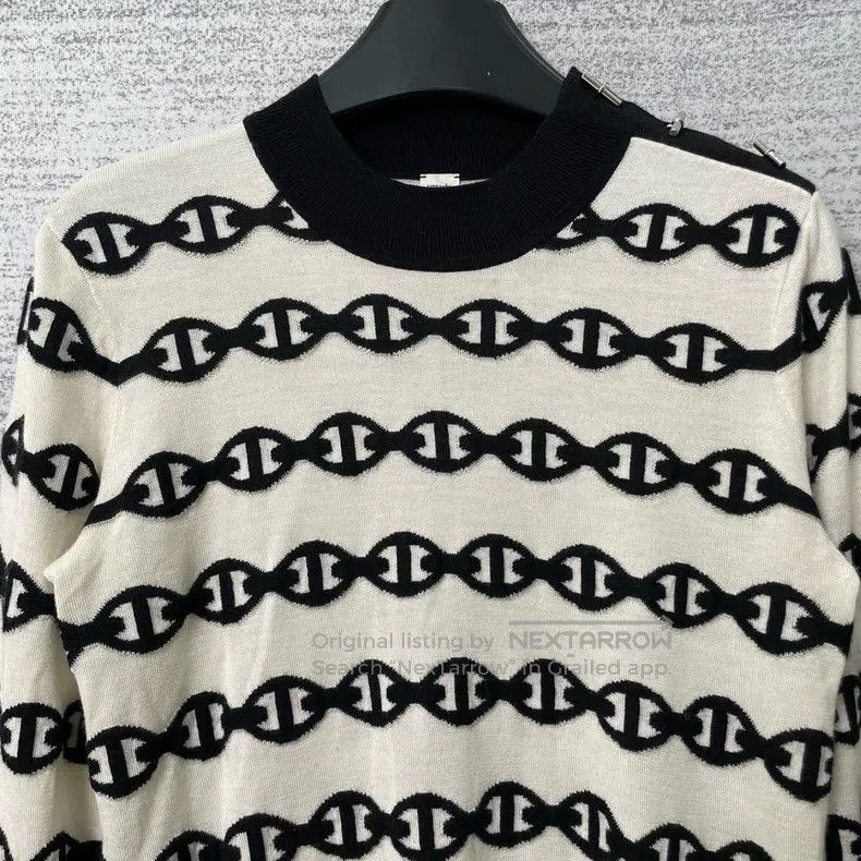 Hermes Hermes Black and White Chain Side-Button Sweater Size XS / US 0-2 / IT 36-38 - 3 Thumbnail