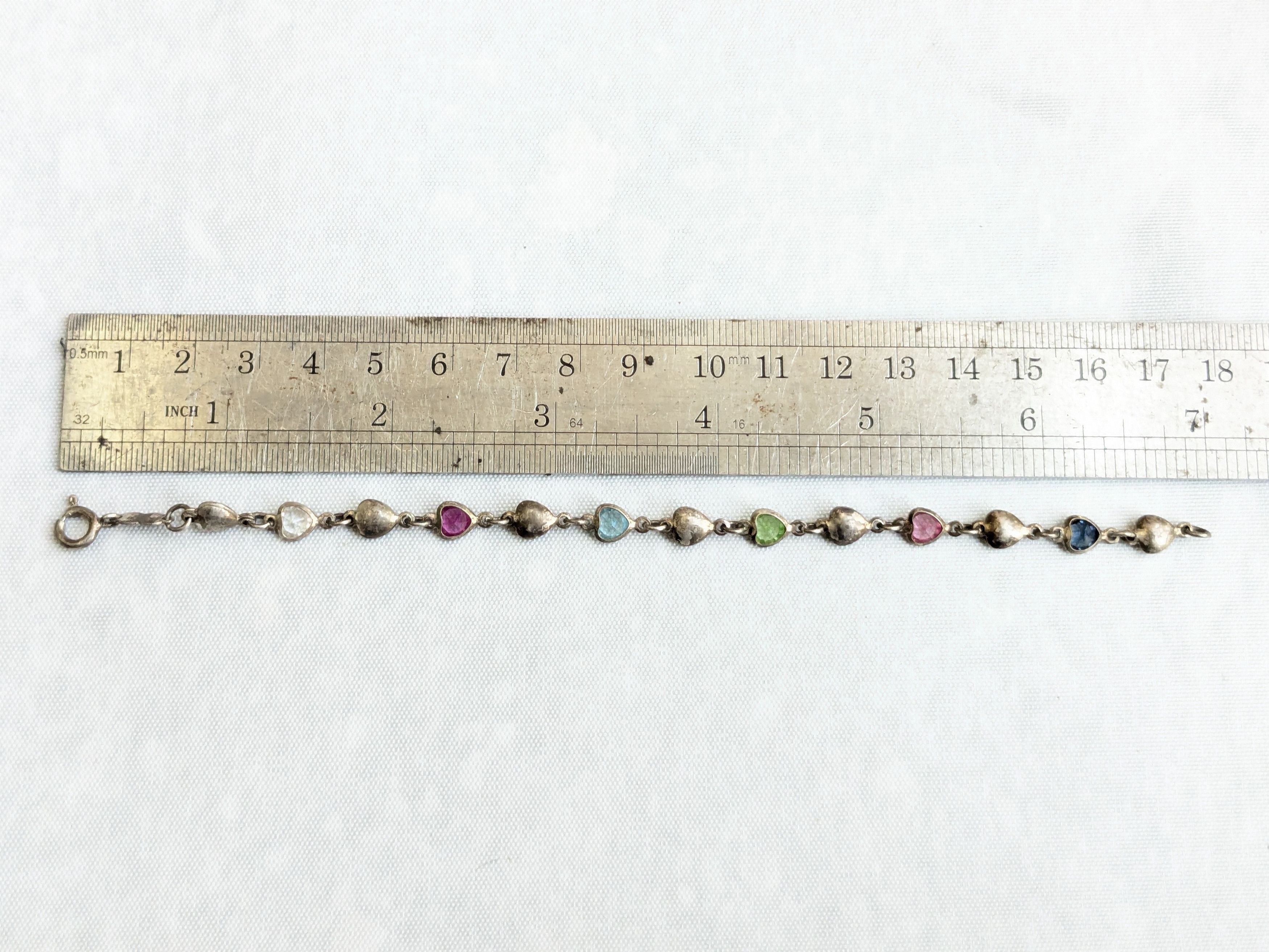 Jewelry Vintage Sterling Silver Tennis Bracelet Hearts 7" Y2K Size ONE SIZE - 13 Thumbnail