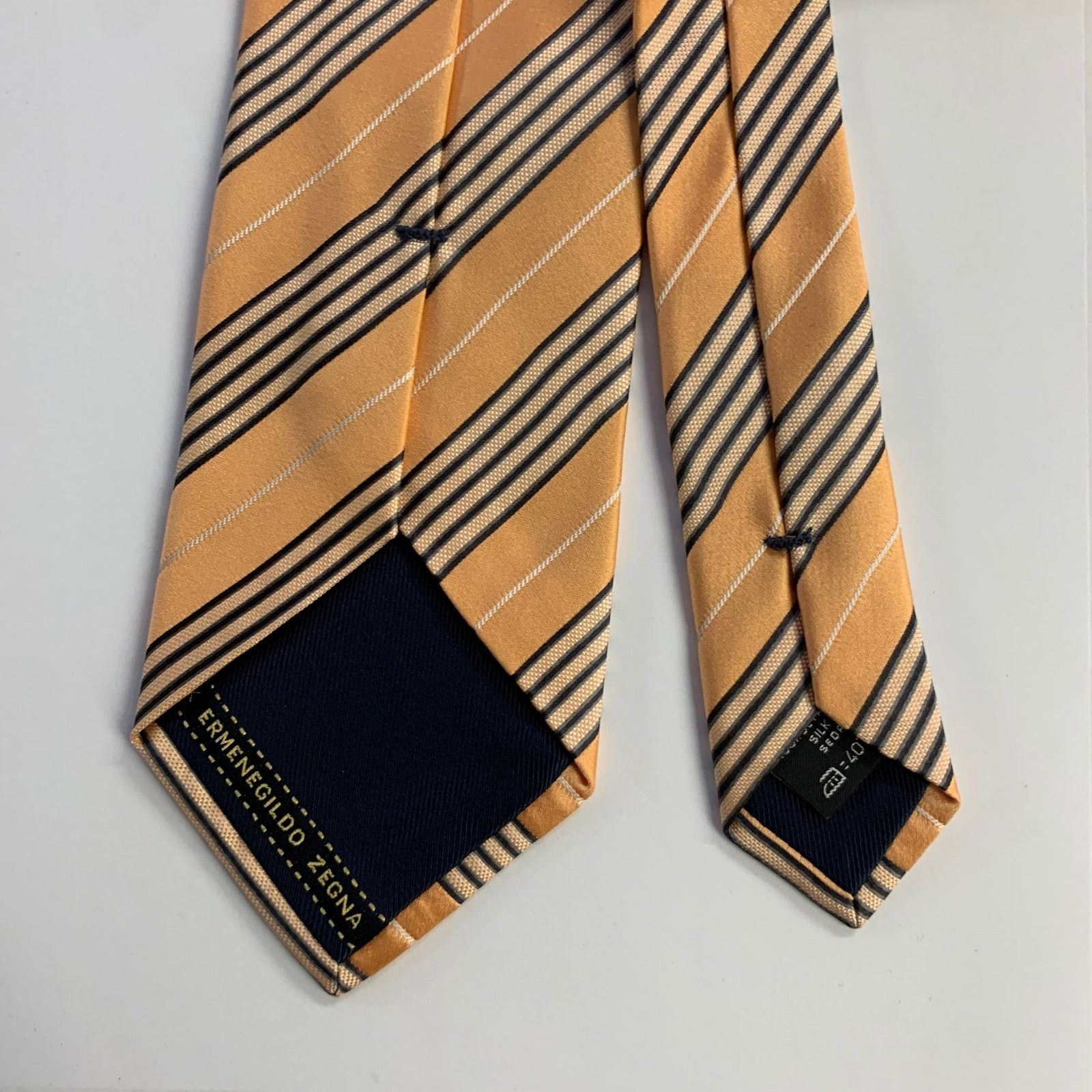 Ermenegildo Zegna One Size Peach Black Diagonal Stripe Silk Tie Size ONE SIZE - 2 Thumbnail
