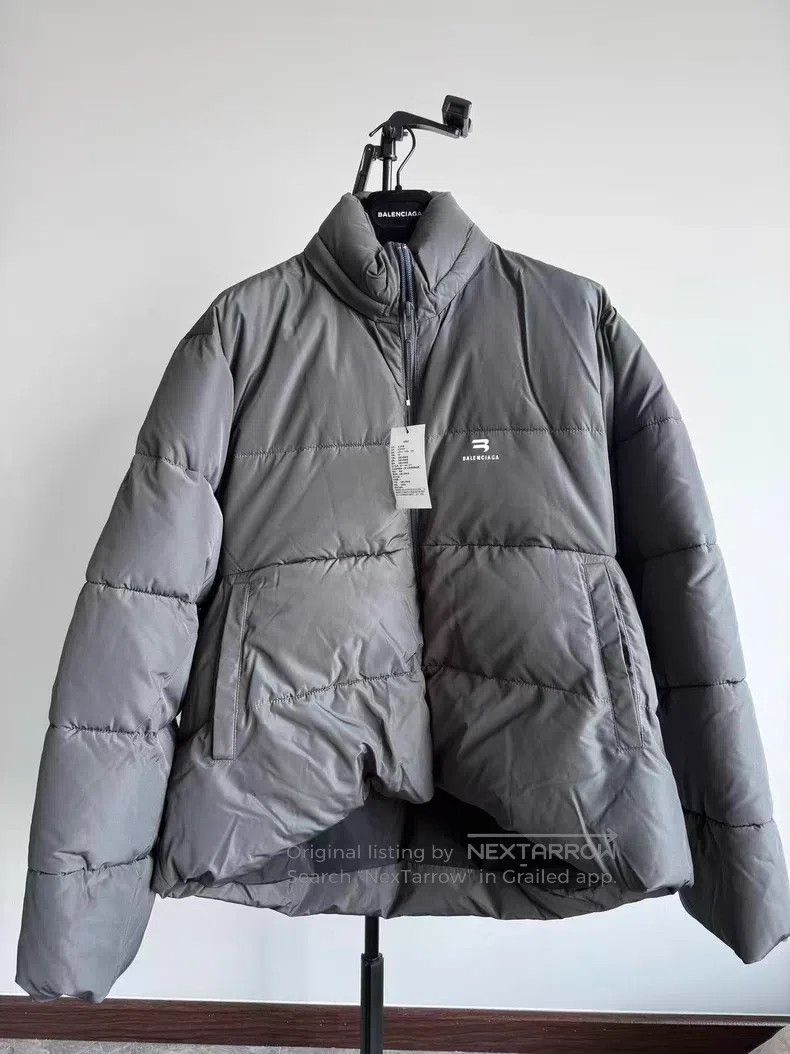 Balenciaga Gray double hook logo oversized down jacket