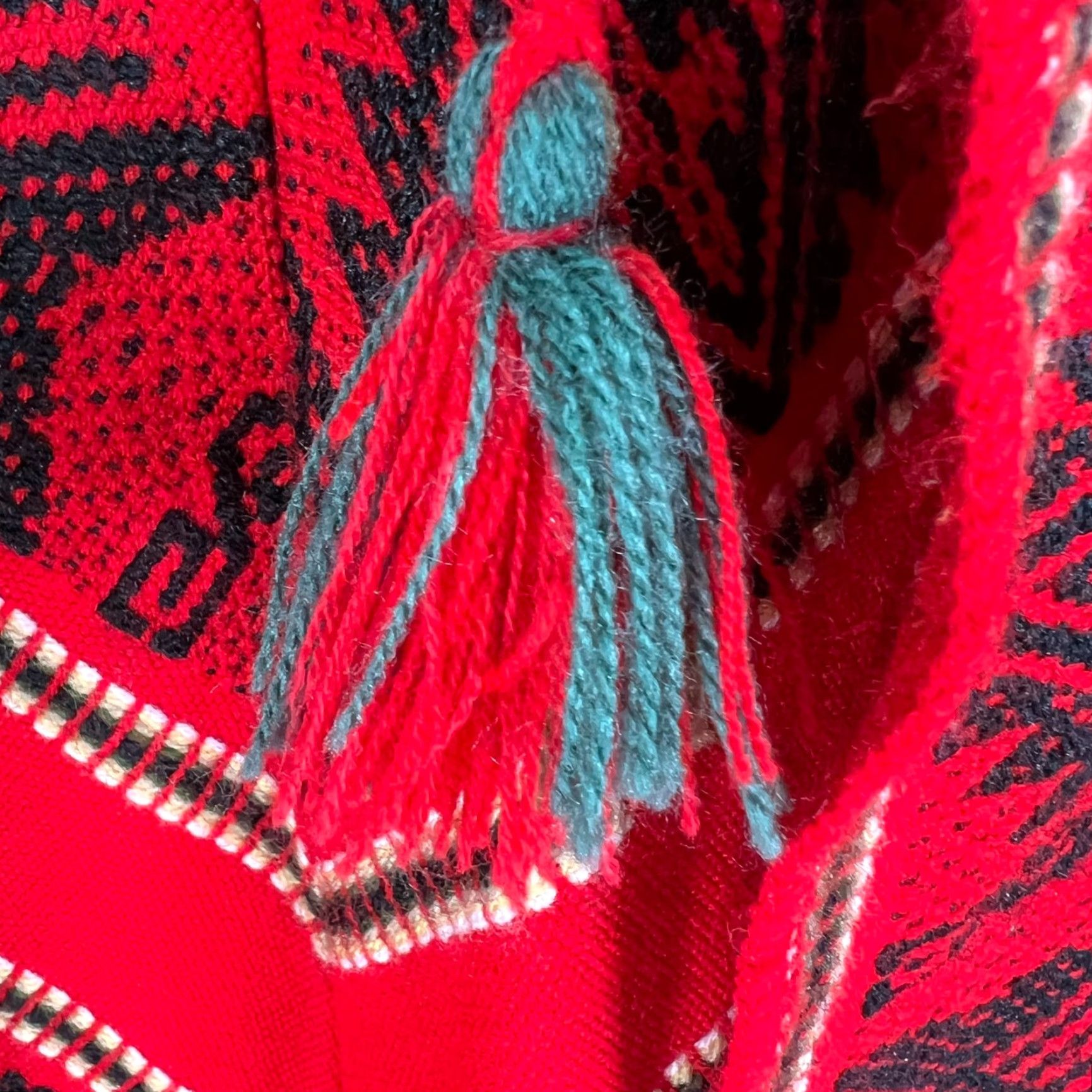 Vintage Vintage Otavalito Hand Knit Woven Southwestern Aztec Ethnic Red Boho Cape 1970s One Size Womens Size ONE SIZE - 4 Thumbnail