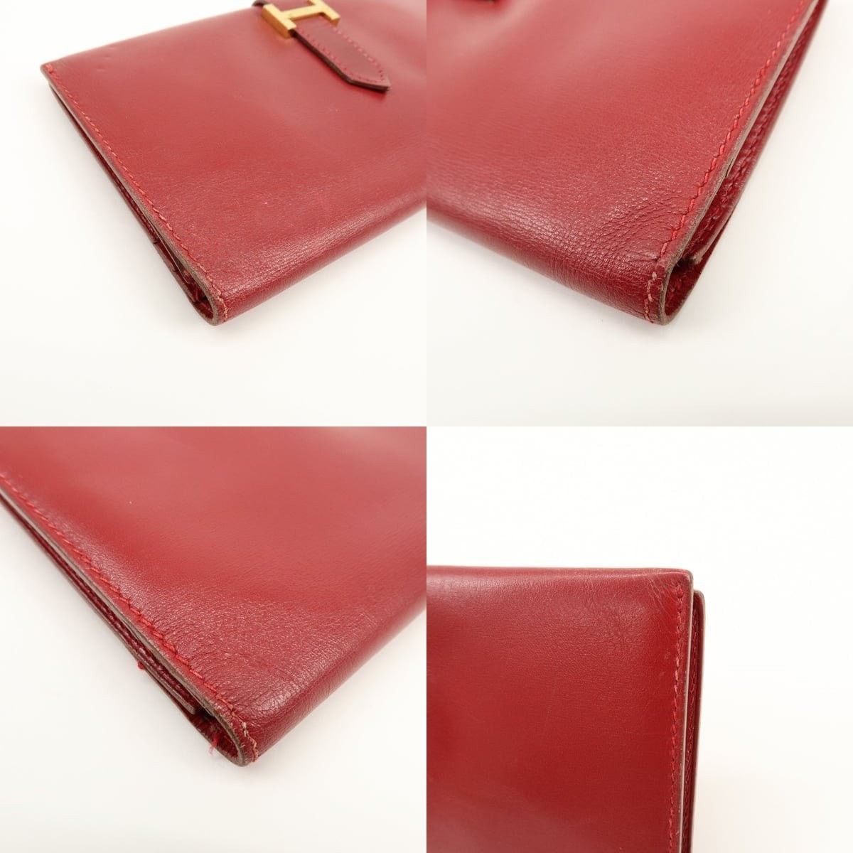 Hermes Hermes Bearn Classic Box Calf Bi-fold Long Wallet Red Size ONE SIZE - 4 Thumbnail